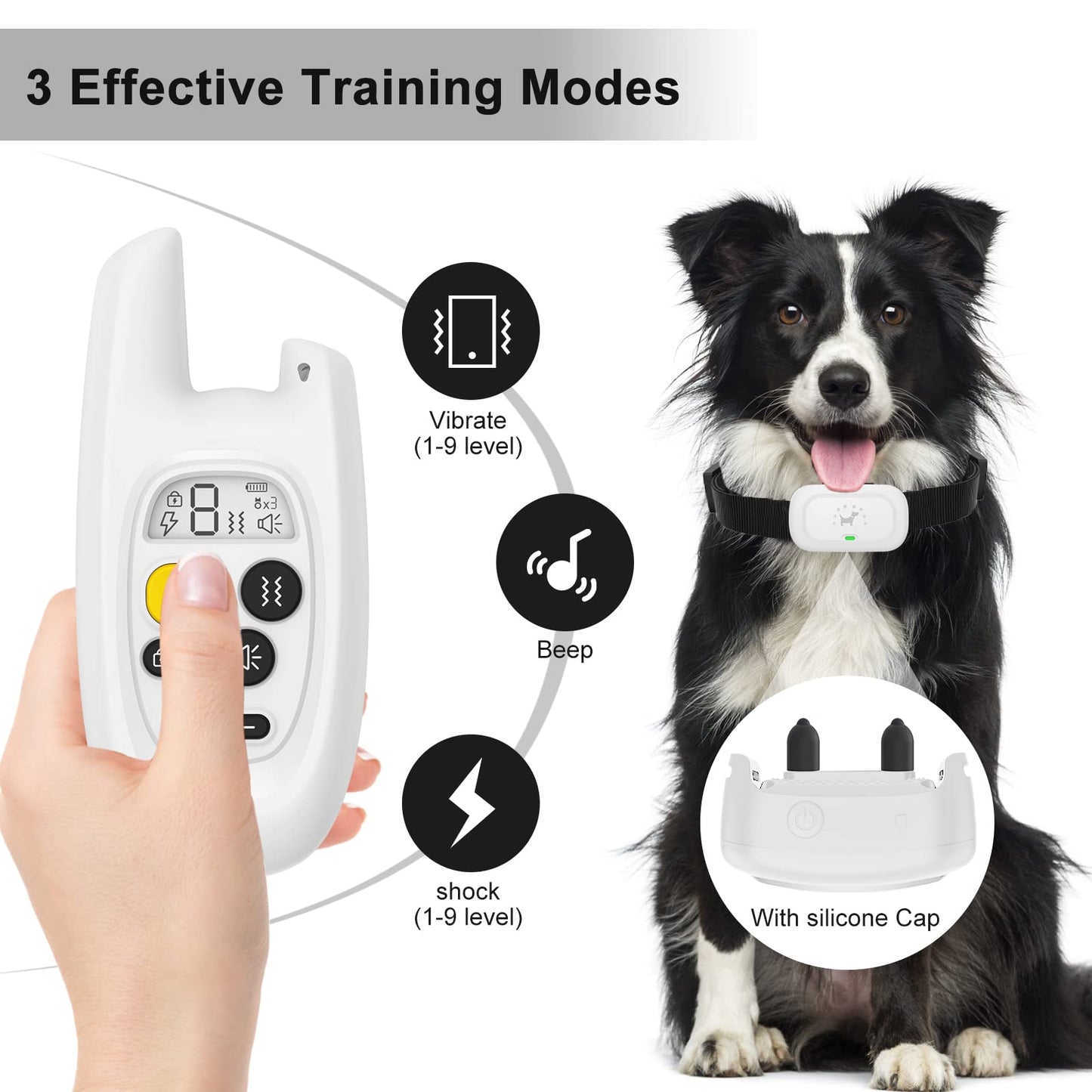 VIWIK Shock Collar for Large Medium Small Dogs, Rechargeable Dog Training Collar with Remote 1600FT, Electric IPX7 Waterproof Bark Collar W/Beep, Vibration, Shock and Keypad Lock White