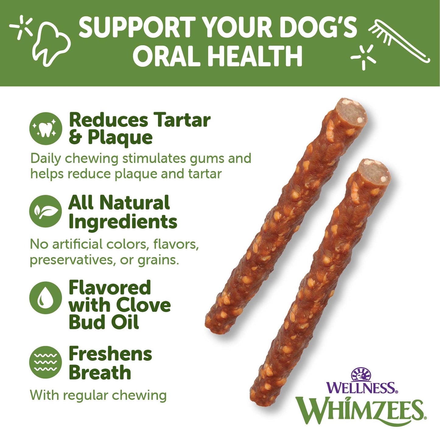 Wellness WHIMZEES Veggie Sausage Dog Dental Treats, Natural Chews, Large Size Stick, (7 Count)