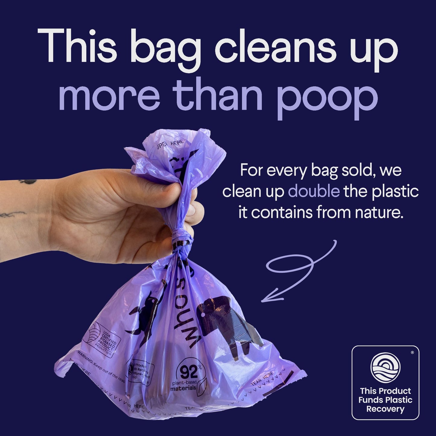 Finn 92% Biobased Poop Bags | USDA-Certified BioPreferred Product | Made from 92% Plant-Based Materials / 8% PE | Unscented Dog Waste Bags, Set of 120