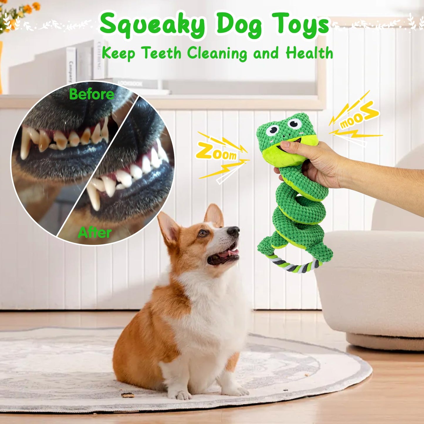 VIWIK Interactive Plush Squeaky Toys for Large, Medium, Small Dogs - Smart Breed Puppy Toys for Boredom, Tug of War, Teething