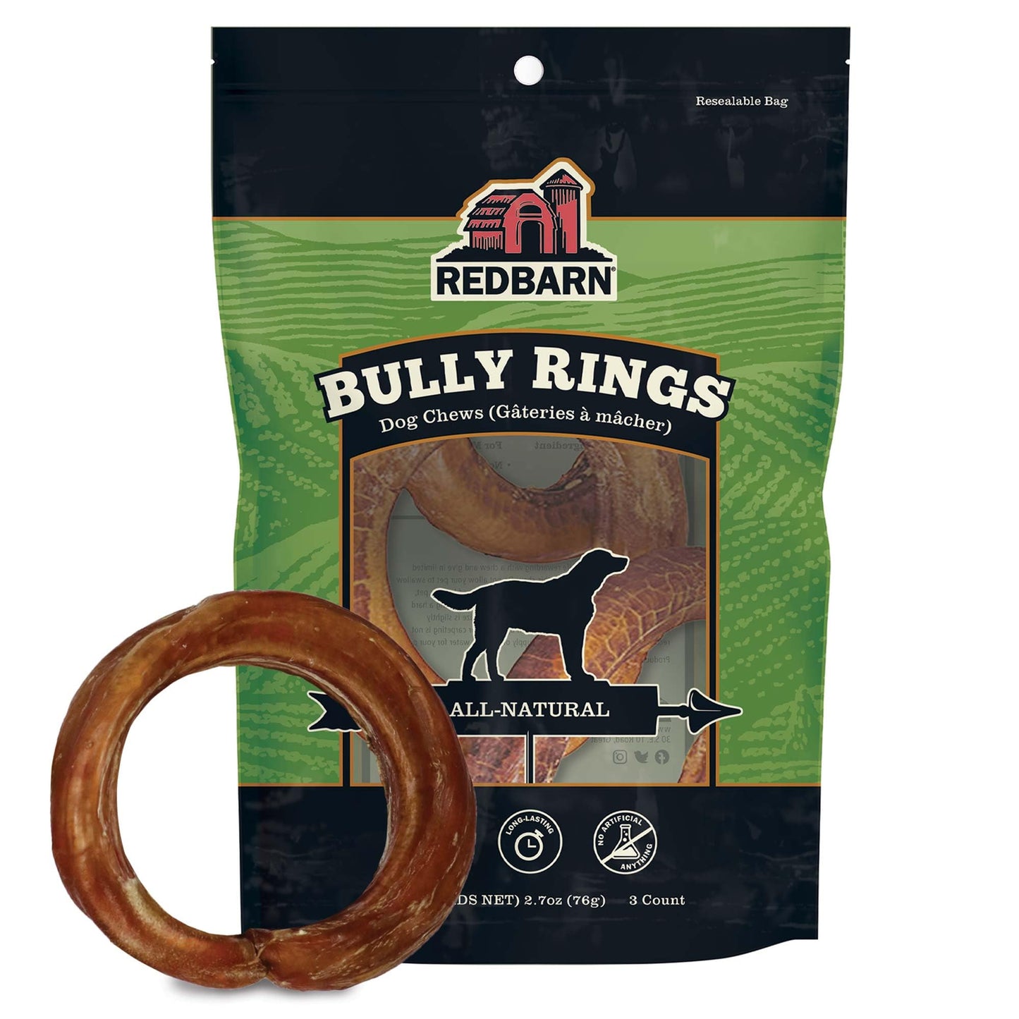 Redbarn Pet Products All-Natural 4" Bully Stick Rings for Dogs - Premium Grain-Free & Rawhide-Free Single Ingredient Long Lasting Low Odor Dental Treat for Chewers - 3 Count