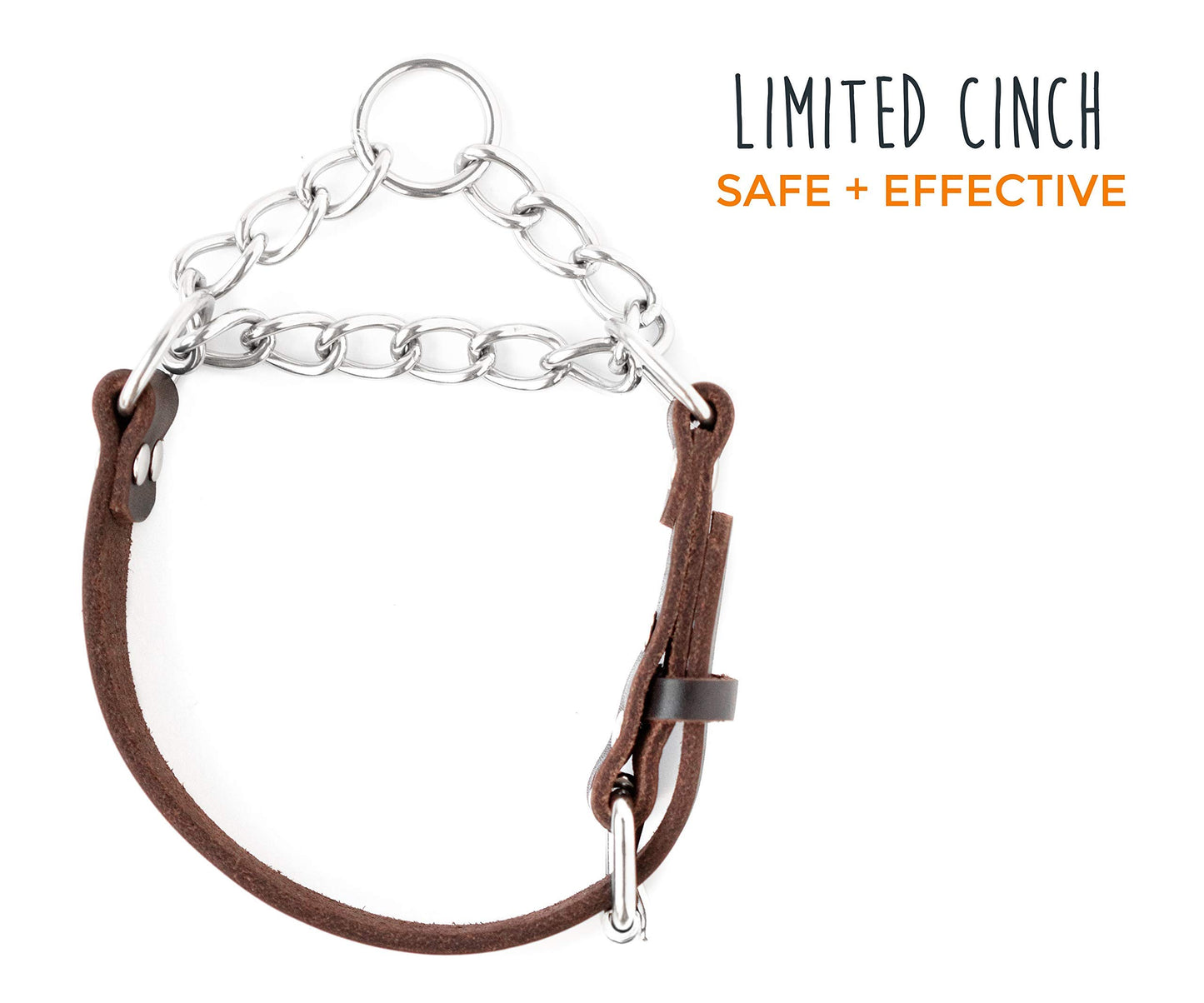 Mighty Paw Martingale Dog Collar - No Pull Design - Stainless Steel Chain - Limited Chain Cinch Training - Brown Leather Martingale Training Collar - Small Size