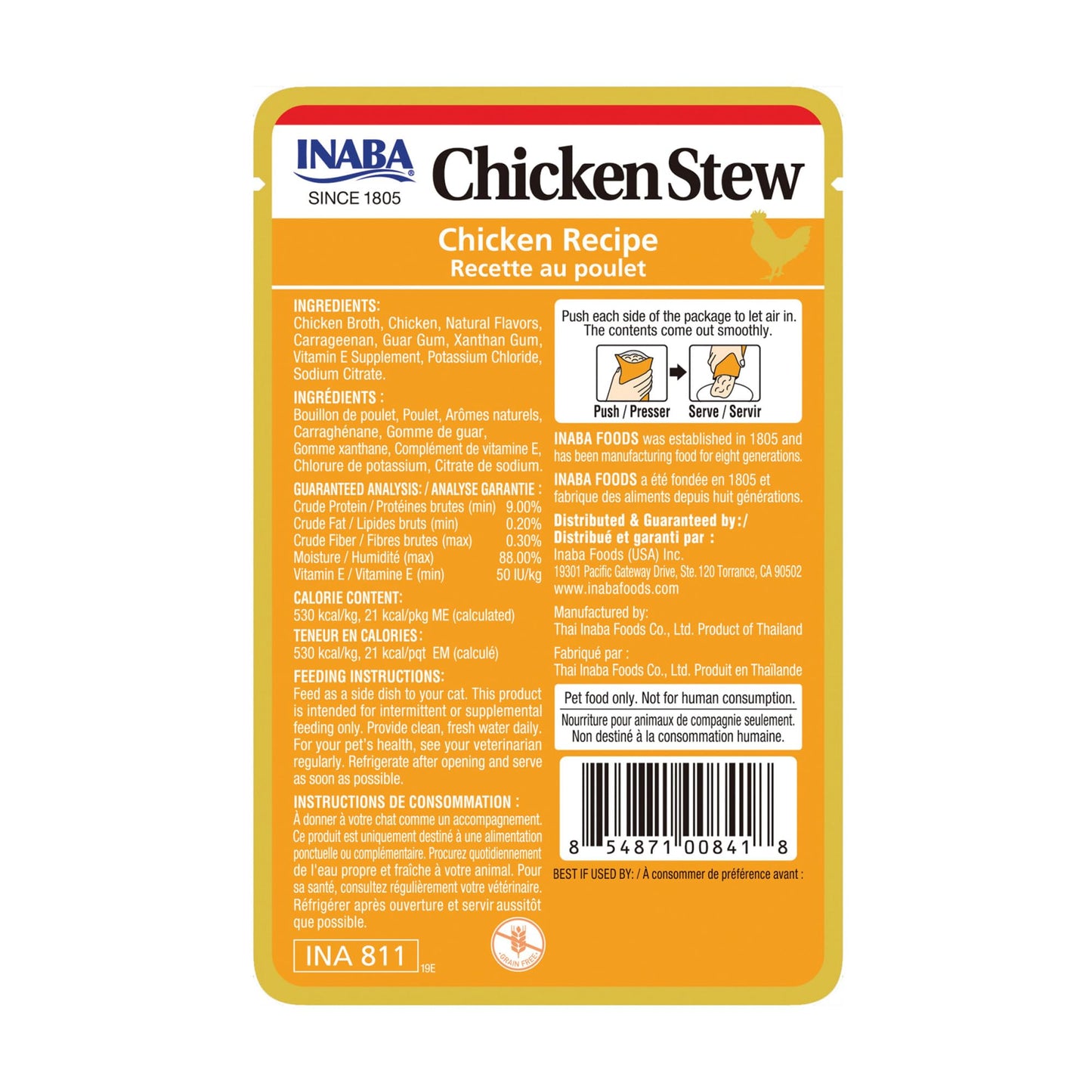 INABA Chicken Stew Side Dish/Complement/Dry Cat Food Topper/Treat for Cats with Vitamin E, Eight 1.4 Ounce Pouches