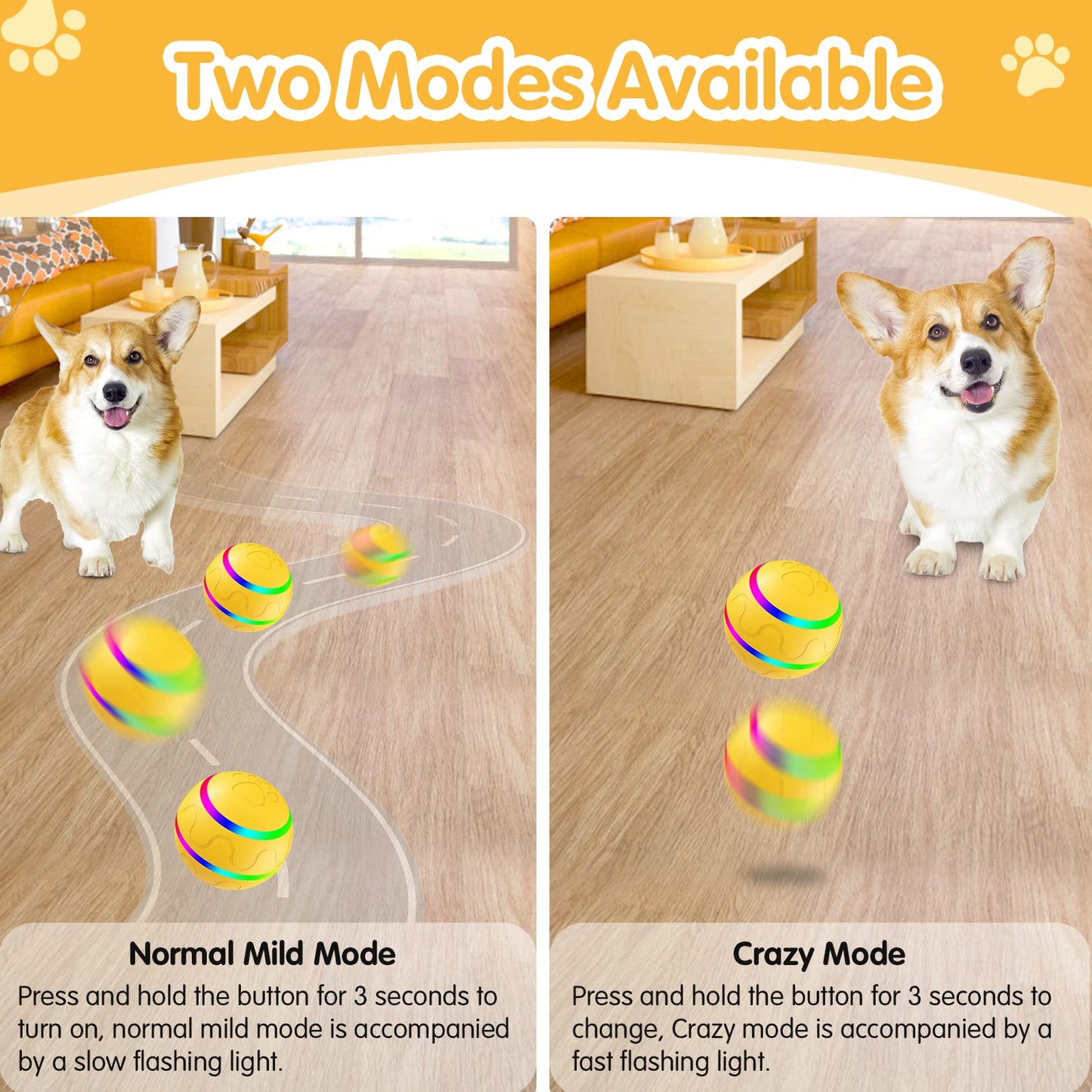 VIWIK Interactive Dog Toys with Remote Control and LED Flash Light,【2023 Newest】 Motion Activated Rolling Ball Toys for Dogs, USB Rechargeable Dog Balls Toy for Puppy, Small, Medium Dogs/Cats