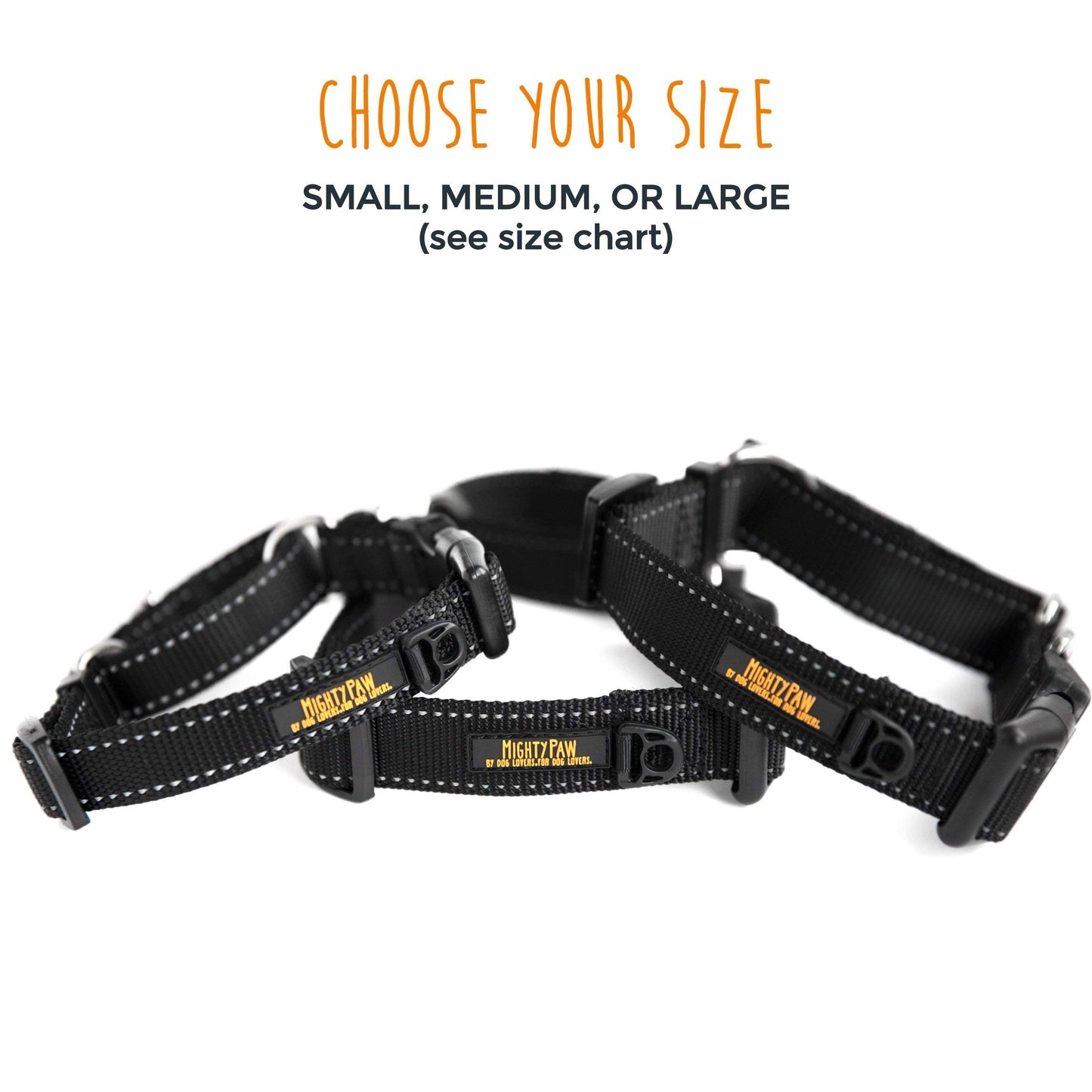 Mighty Paw Martingale Nylon Training Collar - Martingale Collar Dog - Limited Slip Design for Controlled Training - Reflective Stitching for Safety - Black Collars - Medium Size