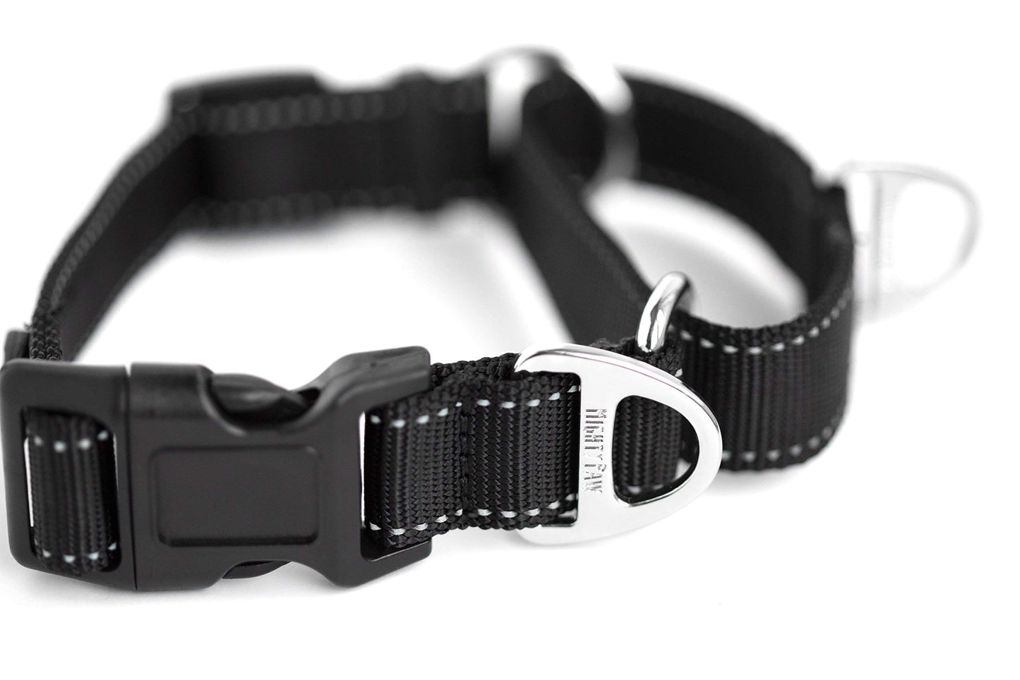 Mighty Paw Martingale Nylon Training Collar - Martingale Collar Dog - Limited Slip Design for Controlled Training - Reflective Stitching for Safety - Black Collars - Medium Size