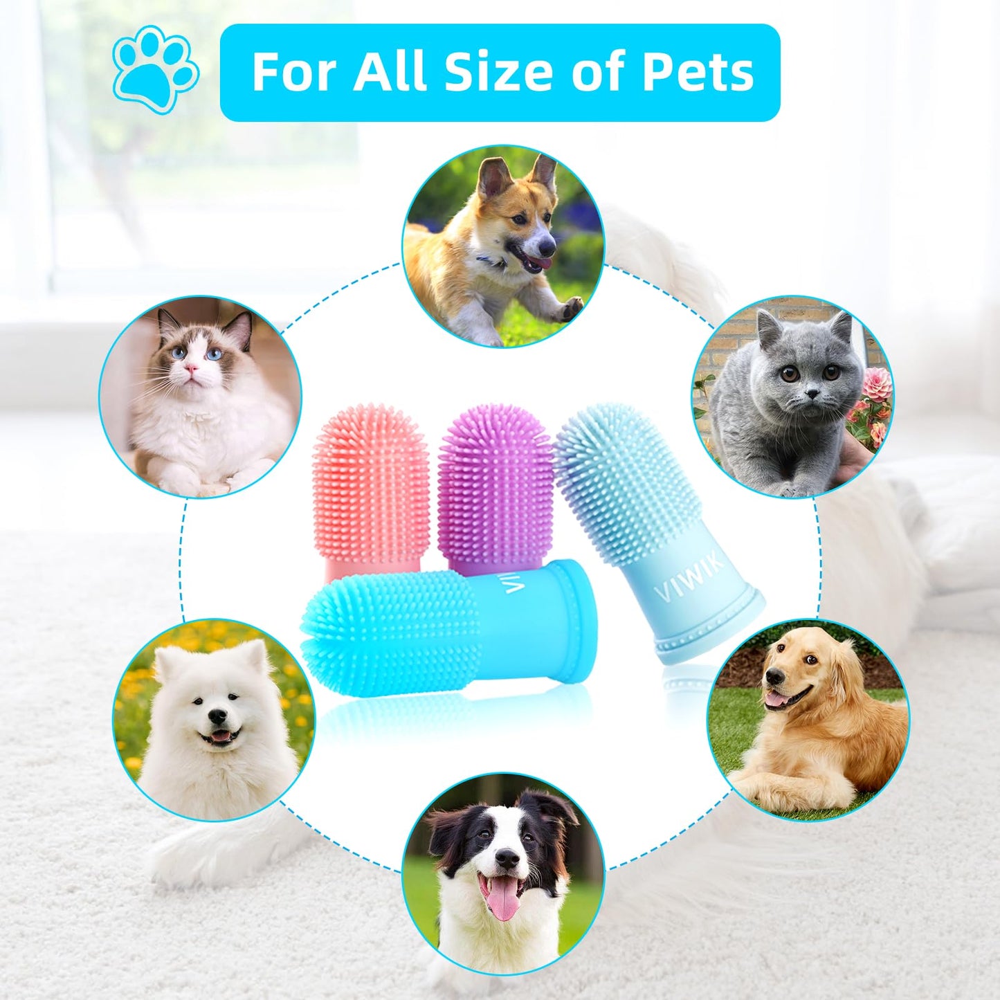 VIWIK 4Pack Dog Toothbrush Kit - Cat Finger Toothbrush for Small to Large Dogs & Puppies, Dental Care & Teeth Cleaning