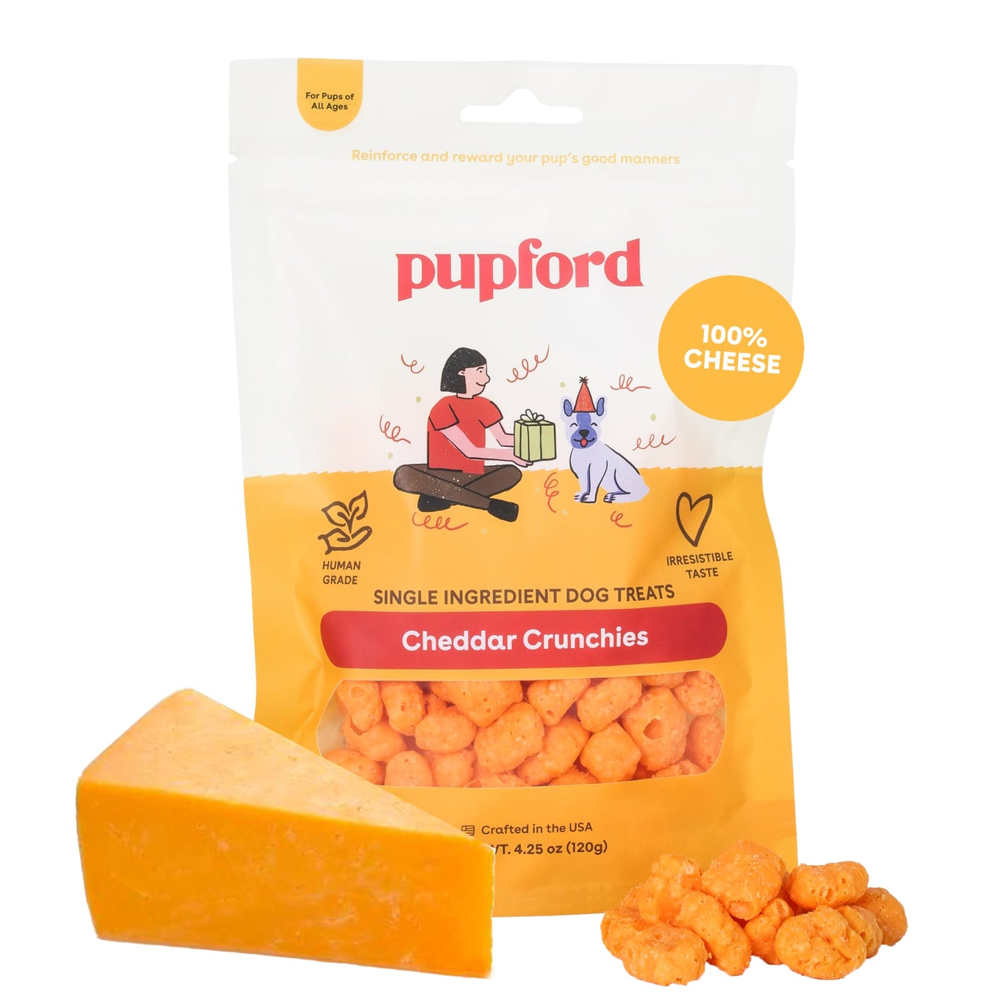 Pupford Cheese Crunchies, All-Natural, Healthy, Freeze Dried, Single-Ingredient Treat for Dogs & Puppies (Cheddar, 7.50 oz)