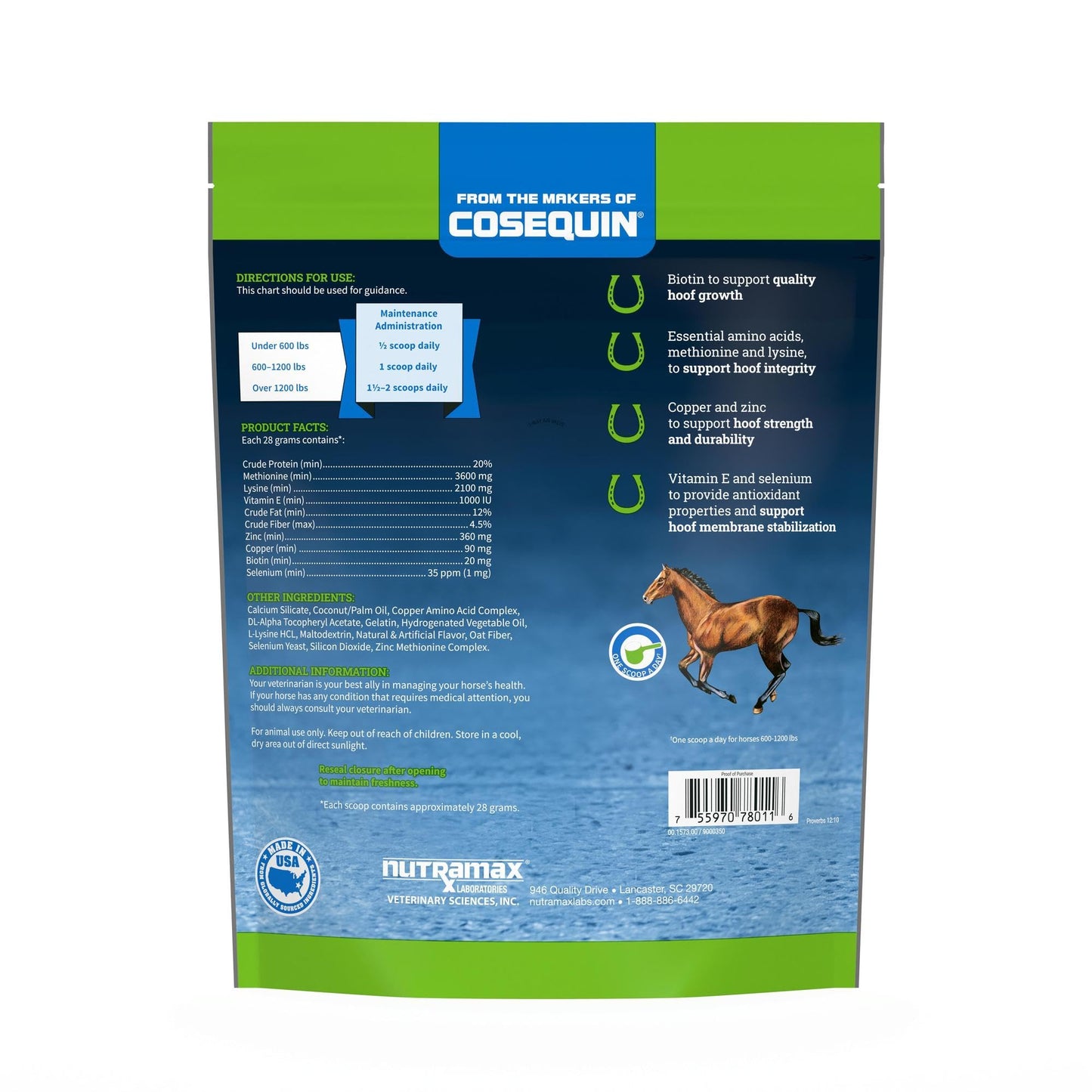Nutramax Calxequin Pellets Daily Hoof Support for Horses with Biotin, Vitamin E, & Selenium, 1260 Grams, from The Makers of Cosequin