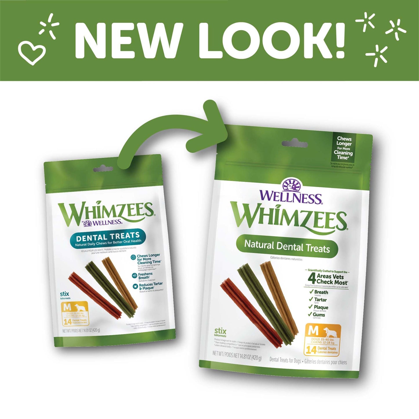 Whimzees Wellness Stix Dog Dental Treats, Natural Chews, Medium Size Stick, (14 Count)