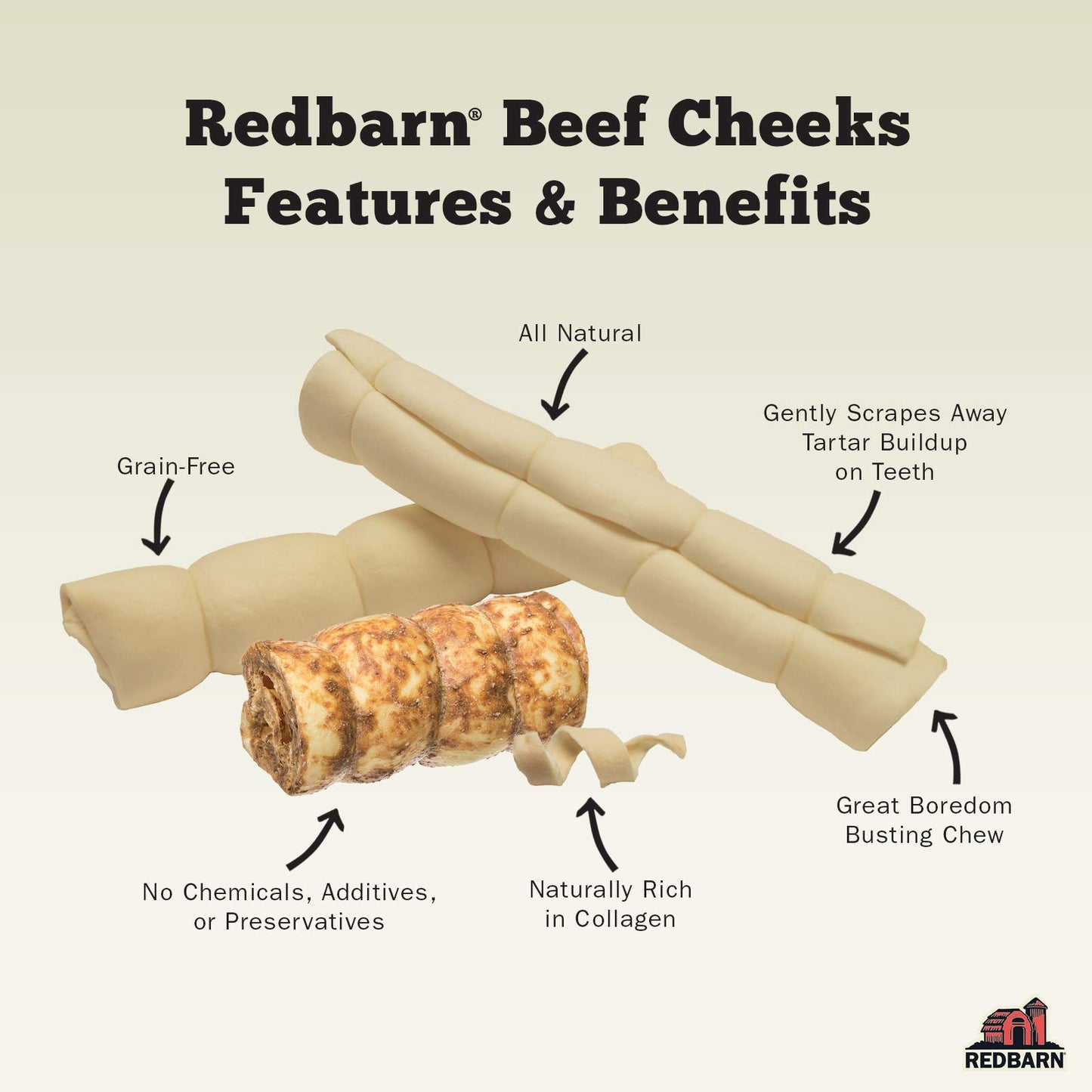 Redbarn Pet Products All-Natural Large Beef Cheek Rolls for Dogs, Chicken & Carrot Glazed - Single Ingredient Grain-Free Chew Treat Naturally Rich in Collagen - Packaging May Vary, Pack of 4