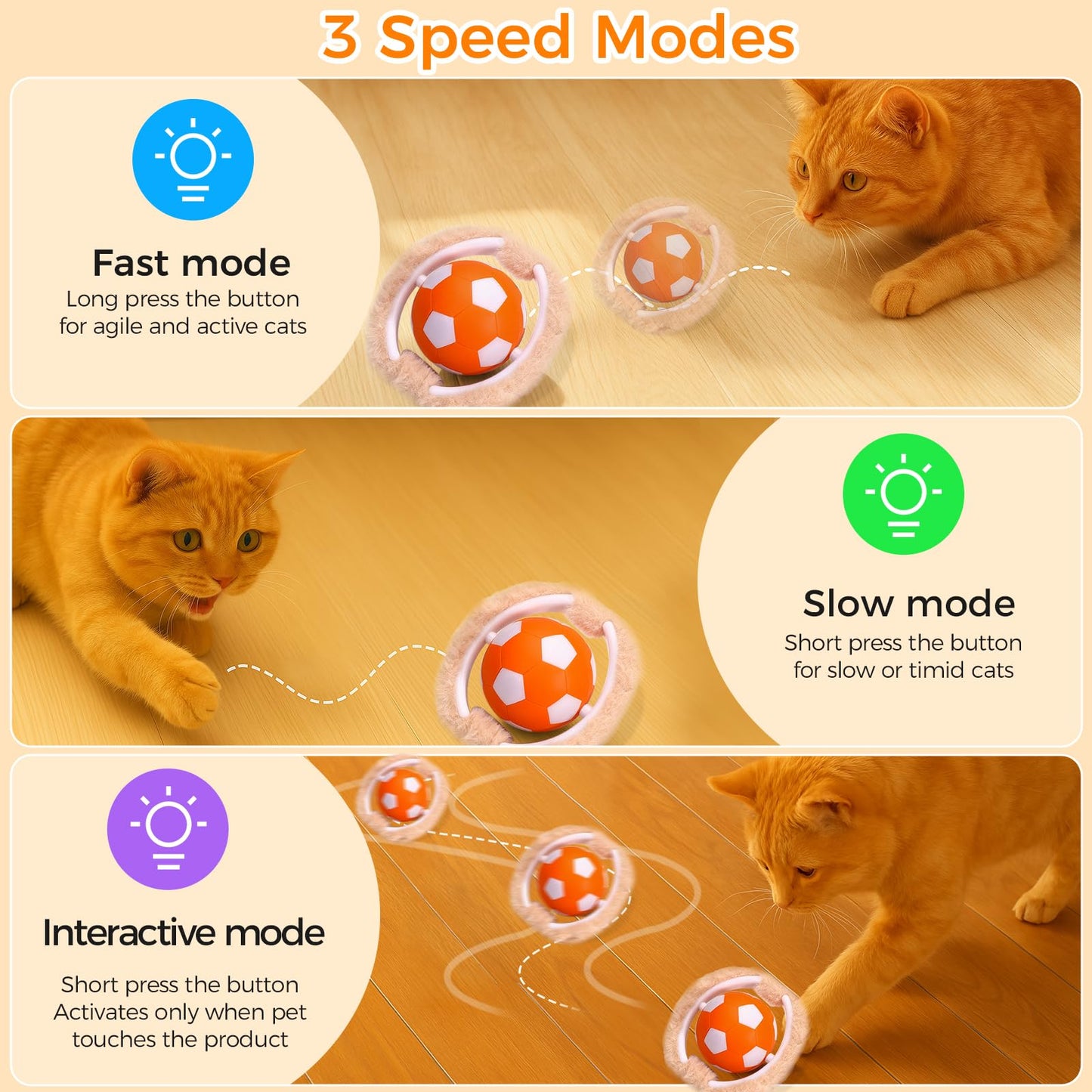 VIWIK Interactive Cat Toys for Indoor Cats, Hide and Seek Mouse Catching Game Cat Ball Toy, Automatic Motion Activated Kitten Toys, Low Noise Fast Rolling Ball in Play Mat for Bored Adult Cats