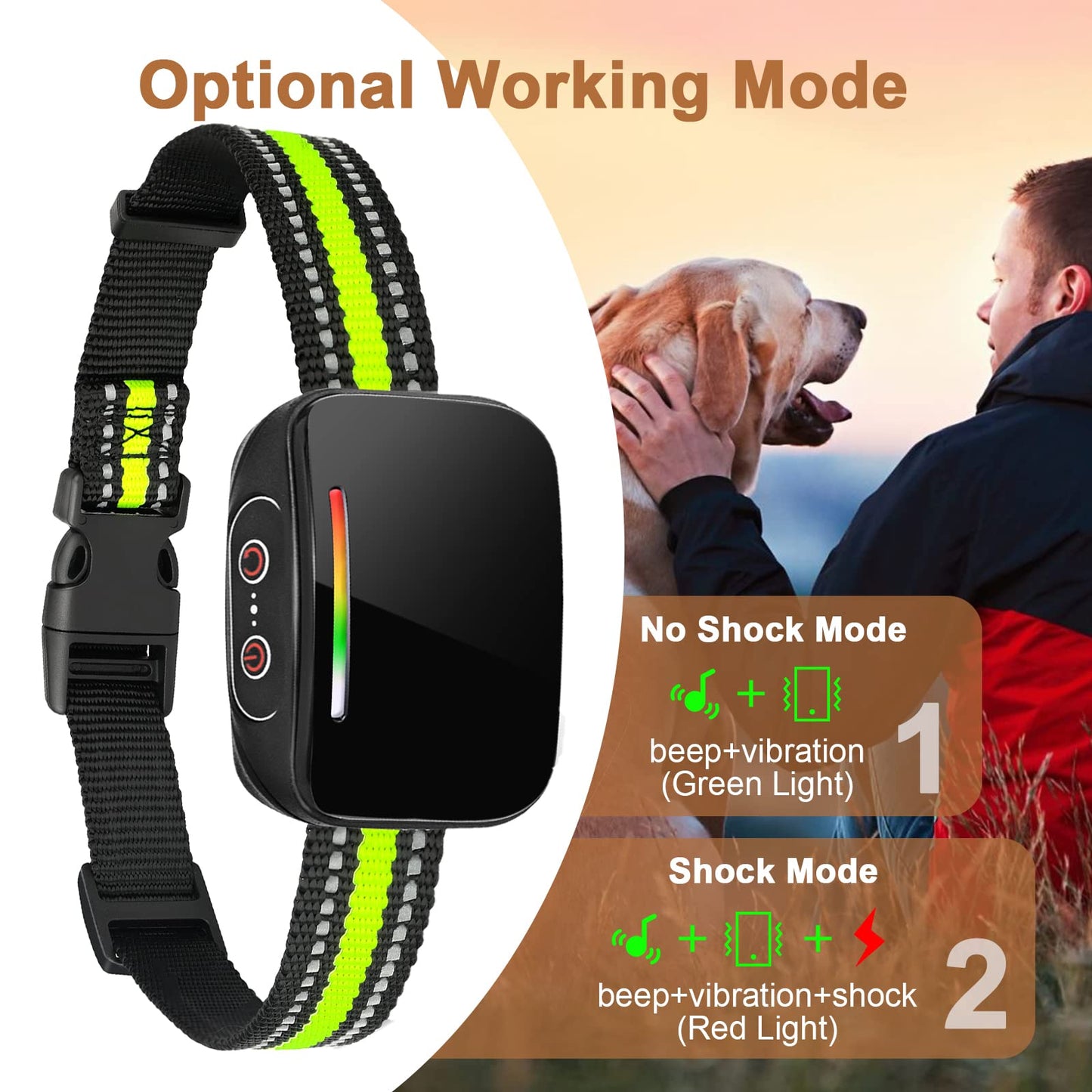 VIWIK Bark Collar for Large Medium Small Dogs, Rechargeable Smart Dog Bark Collar with Beep Vibration and Shock, Anti Barking Collar Dog Training with 4 Adjustable Sensitivity, Automatic Bark Collars