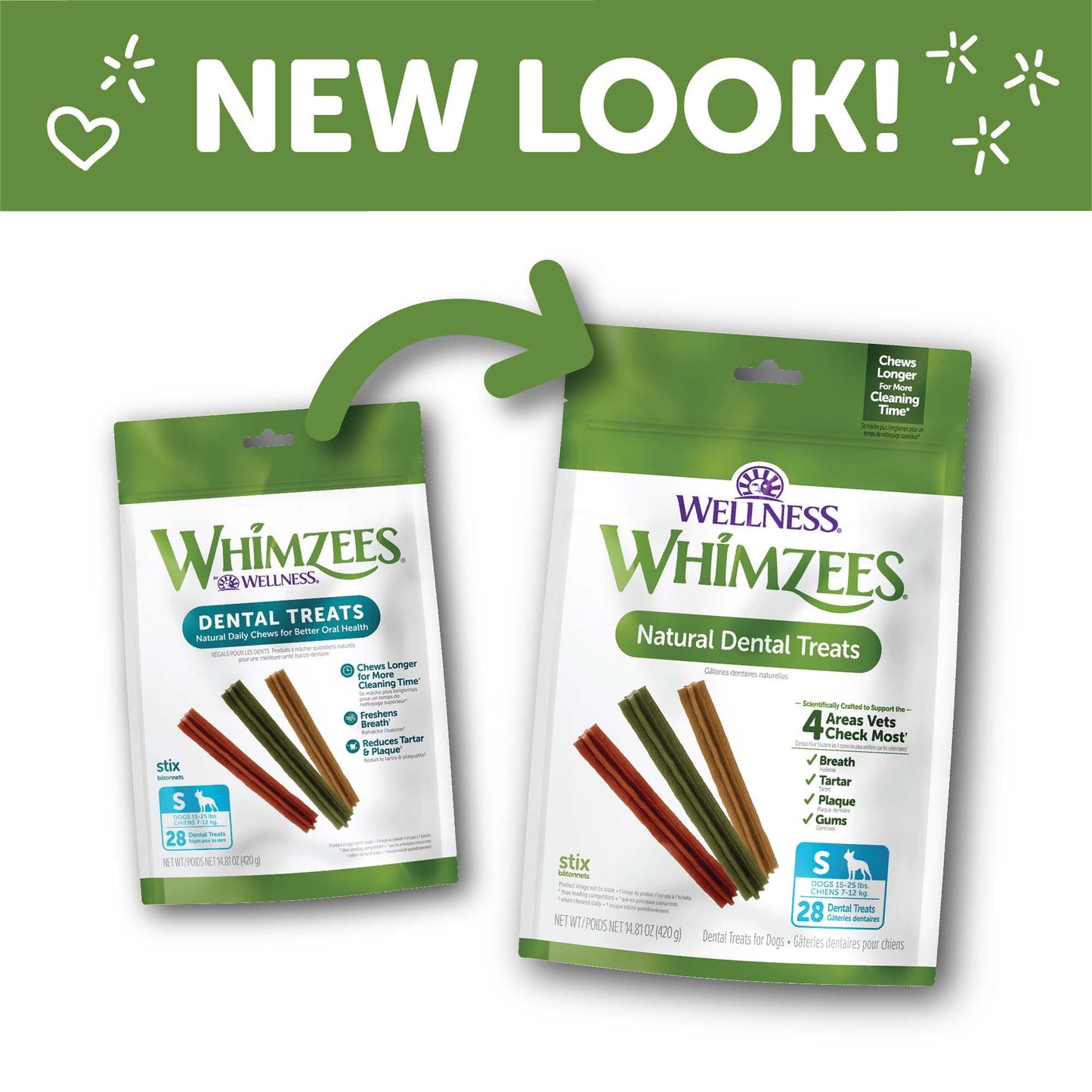 Whimzees Wellness Stix Dog Dental Treats, Natural Chews, Small Size Stick, (28 Count)