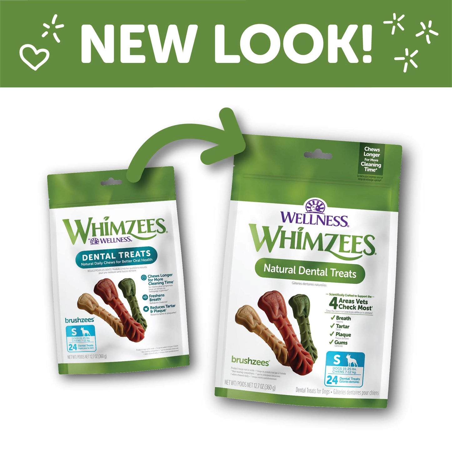 Whimzees Wellness Brushzees Dog Dental Treats, Natural Chews, Small Size Stick, (24 Count)