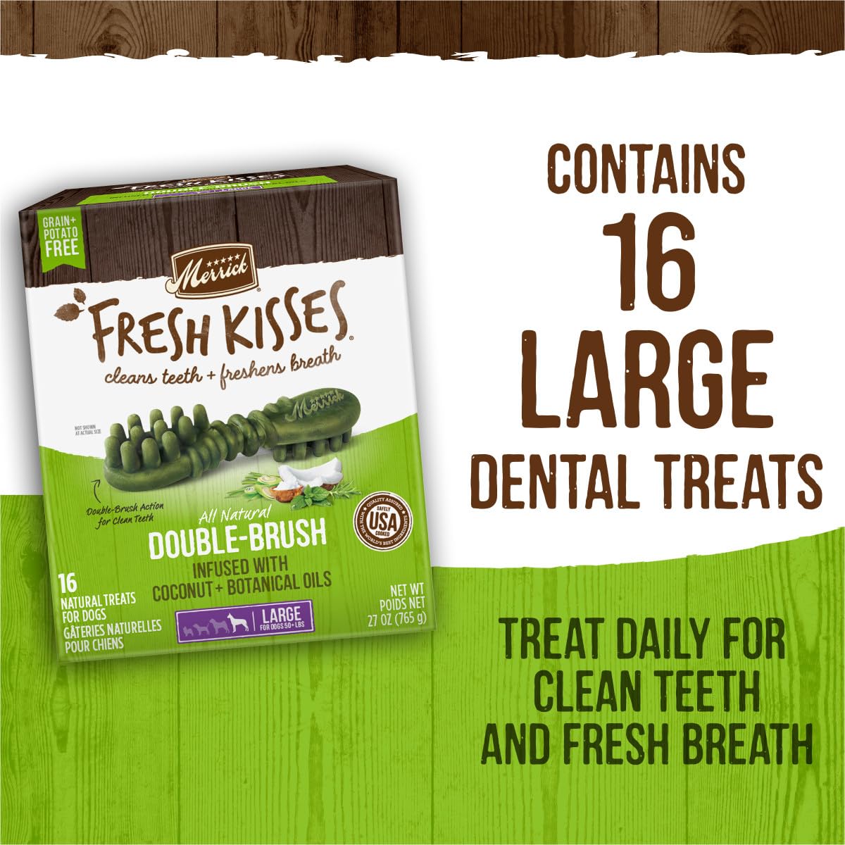 Merrick Fresh Kisses Natural Dental Chews Infused With Coconut And Botanical Oils For Large Dogs Over 50 Lbs - 22 ct. Box
