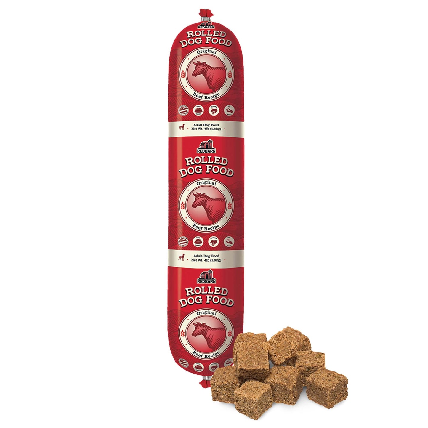 Redbarn Pet Products All-Natural Premium Rolled Dog Food, Beef Recipe - Soft Semi-Moist Wet Formula for High Protein Diet, Training Rewards, & Treat Pill Concealer - 4 lb, 1 Count