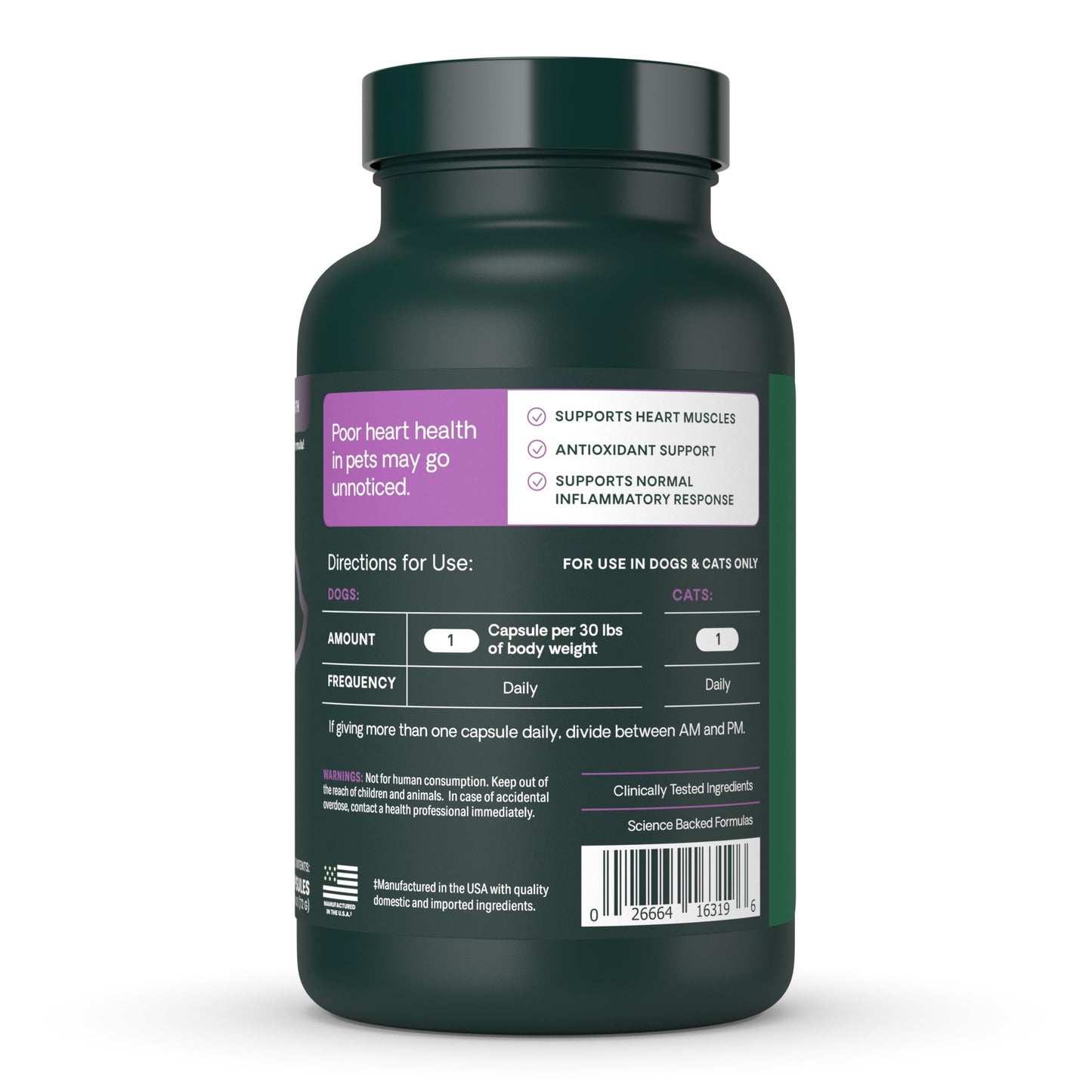 VetriScience Omega Healthy Heart Easy-Open Capsules, Cardio Strength Taurine and Omega-3 Supplement for Dogs & Cats, Heart Support Supplement, 90 Count
