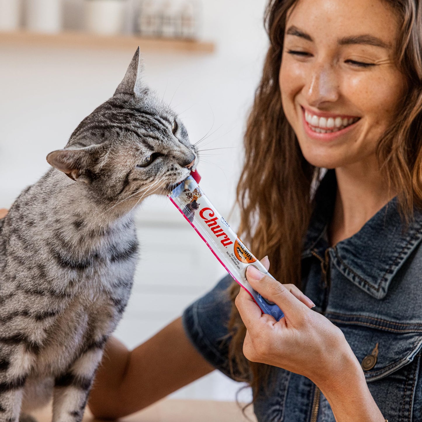 INABA Salmon Churu Cat Treats, Lickable, Squeezable Creamy Purée Cat Treat with Green Tea Extract & Taurine, 0.5 Ounces Each Tube, 24 Tubes (4 per Pack), Salmon Recipe with Scallop Flavor