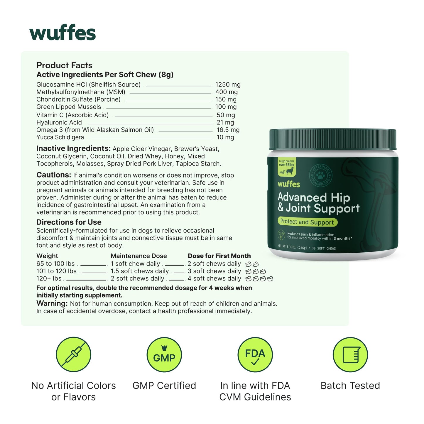 Wuffes Chewable Dog Hip & Joint Supplement - Glucosamine & Chondroitin Chews - Dog Joint Supplements & Vitamins - Extended Joint Care (Large Breed (Over 65 lbs), 60 Chews (Pack of 2))