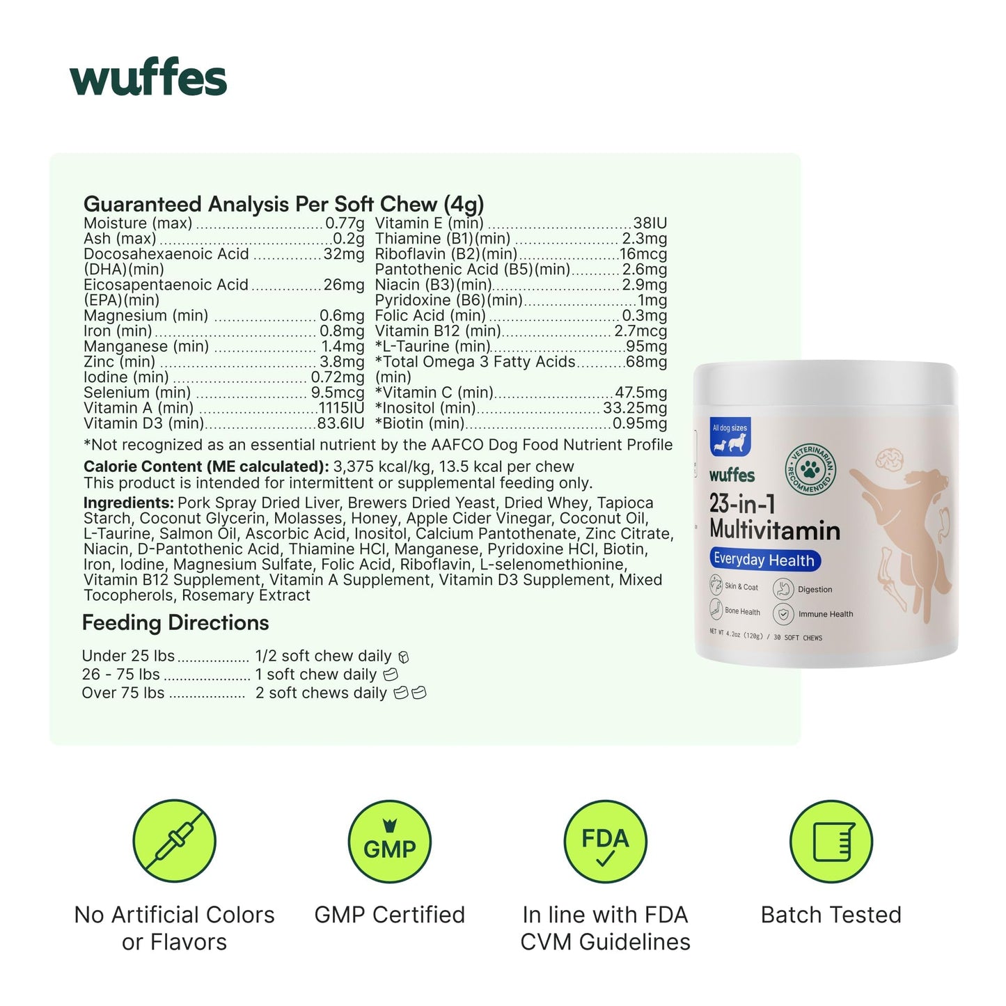 Wuffes 23-in-1 Dog Multivitamin Supplement for Hip & Joint, Skin & Coat and Immune System Support with Omega 3, Iron, Zinc, Vitamin C - Minerals & Vitamins for Senior Dogs and Puppies - 30 Soft Chews