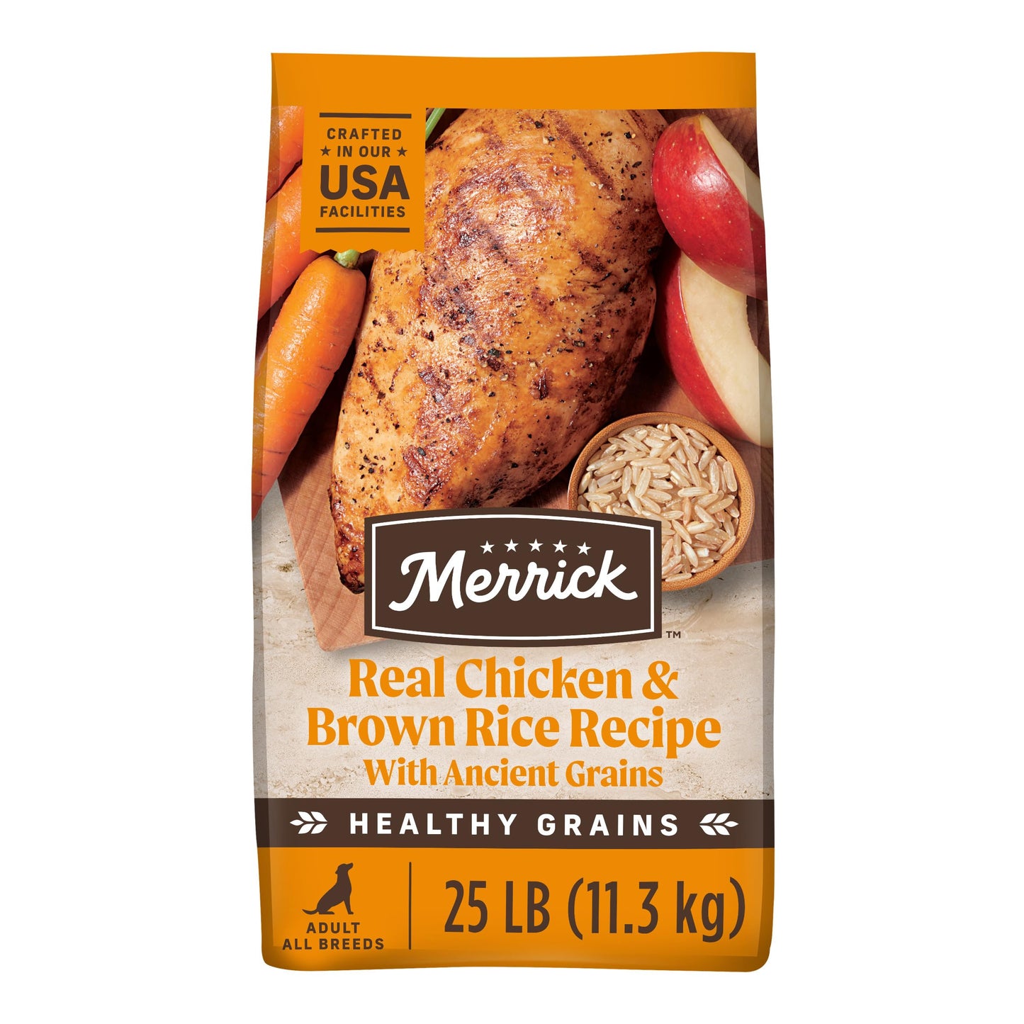 Merrick Healthy Grains Premium Adult Dry Dog Food, Wholesome And Natural Kibble With Chicken And Brown Rice - 25.0 lb. Bag