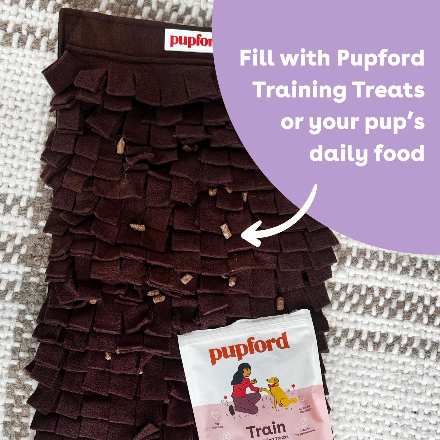 Pupford Snuffle Mat for Dogs, Mental Enrichment Puzzle Toy for Training, Anxiety Relief & Boredom Reduction (18.5” x 12.5”, Brown)