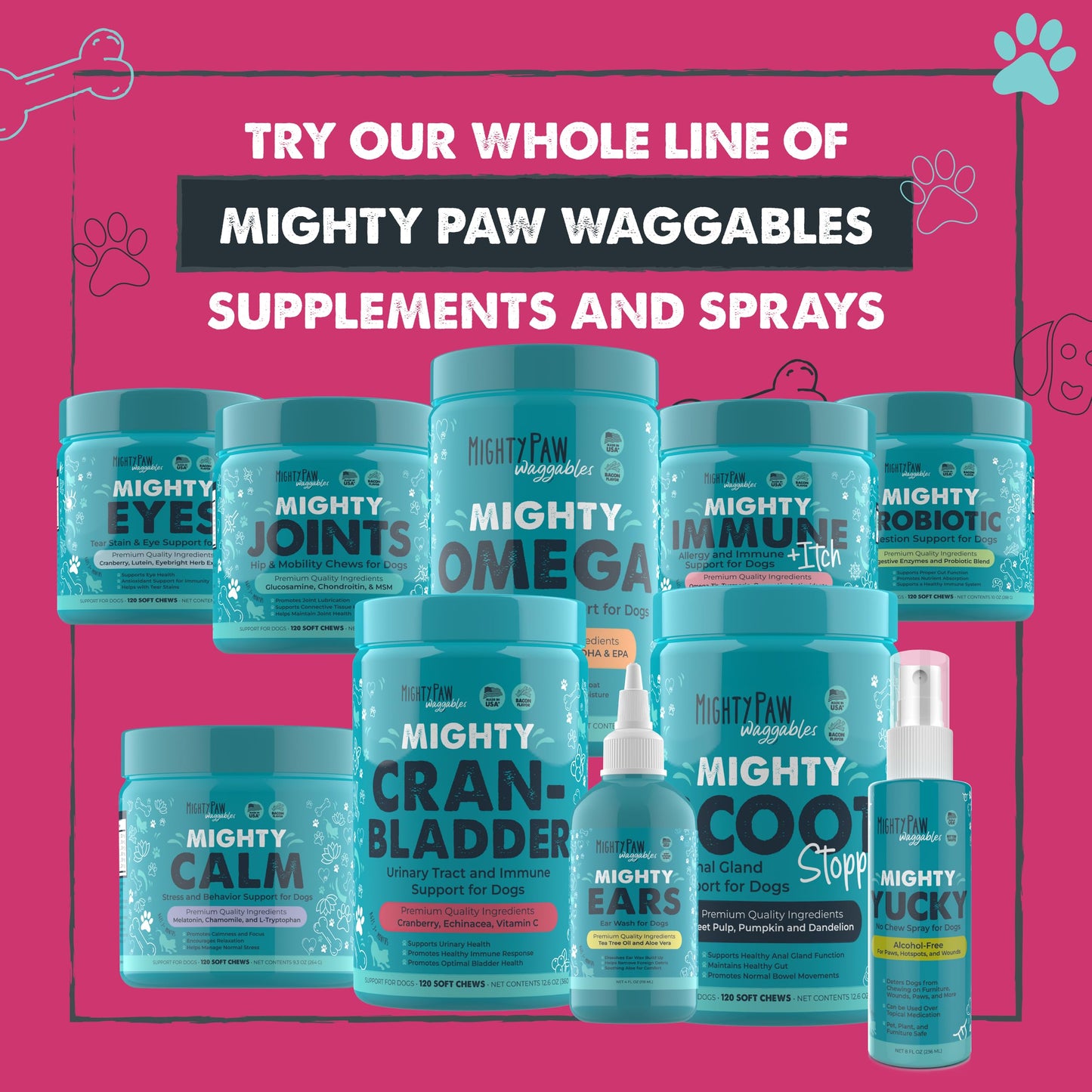 Mighty Paw Waggables Cran-Bladder (Made in The USA) | Vet Formulated Cranberry Supplement for Dogs – Cranberry Chews for Dogs, Urinary Tract & Bladder Support, Bacon Flavored, 120 Soft Chews