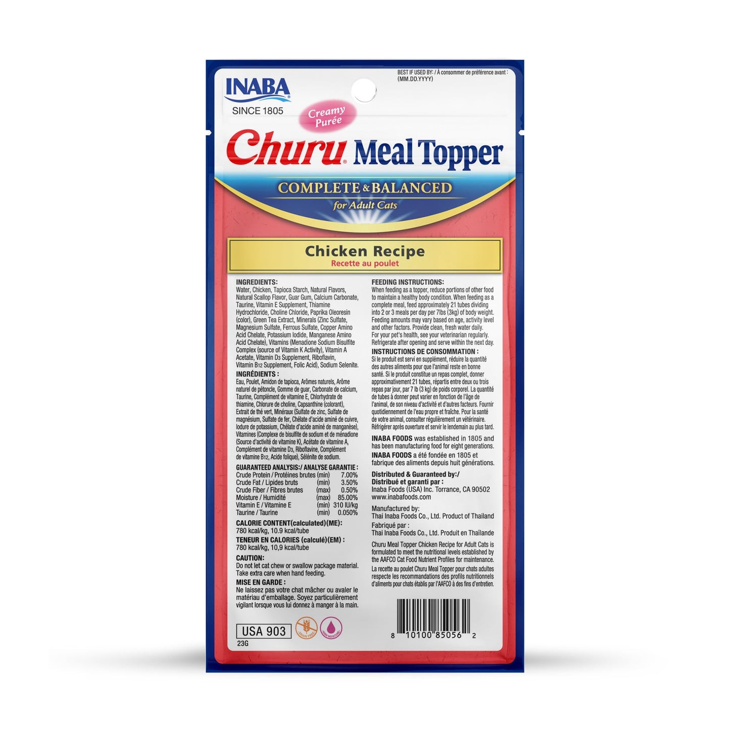 INABA Churu Meal Topper for Cats, Complete & Balanced, Creamy, Lickable Purée Cat Food Topper, 0.5 Ounce Tube, 24 Tubes (4 per Pack), Chicken Recipe
