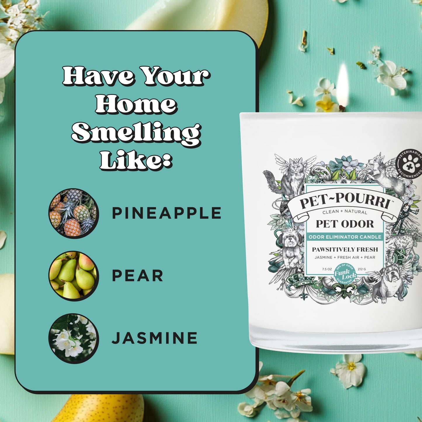 Poo-Pourri Pawsitively Fresh Pet Deodorizer Candle – Pet Safe Plant Based Ingredients & Wax – Vet Approved – Aromatherapy & Air Freshener for Pet Odor – Scented with Pineapple, Jasmine, & Pear