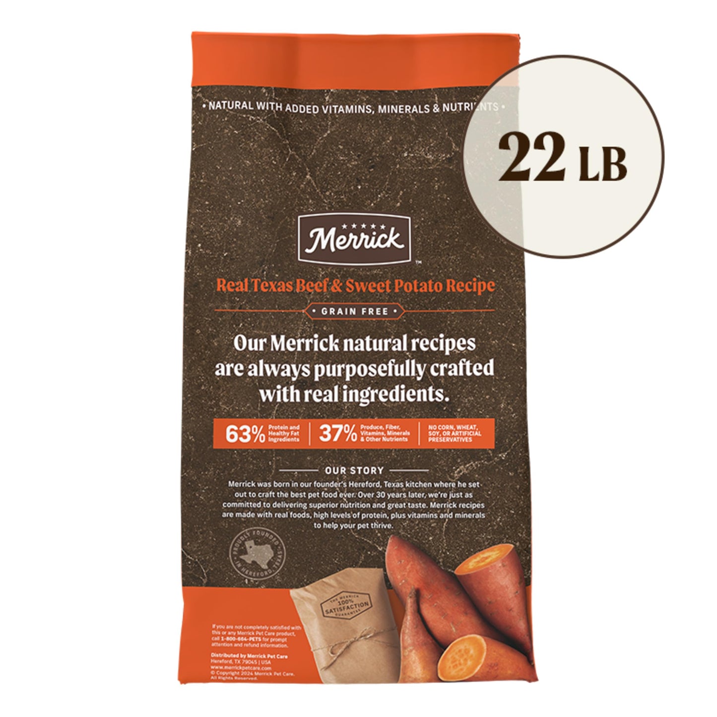 Merrick Premium Grain Free Dry Adult Dog Food, Wholesome And Natural Kibble, Real Texas Beef And Sweet Potato - 22.0 lb. Bag