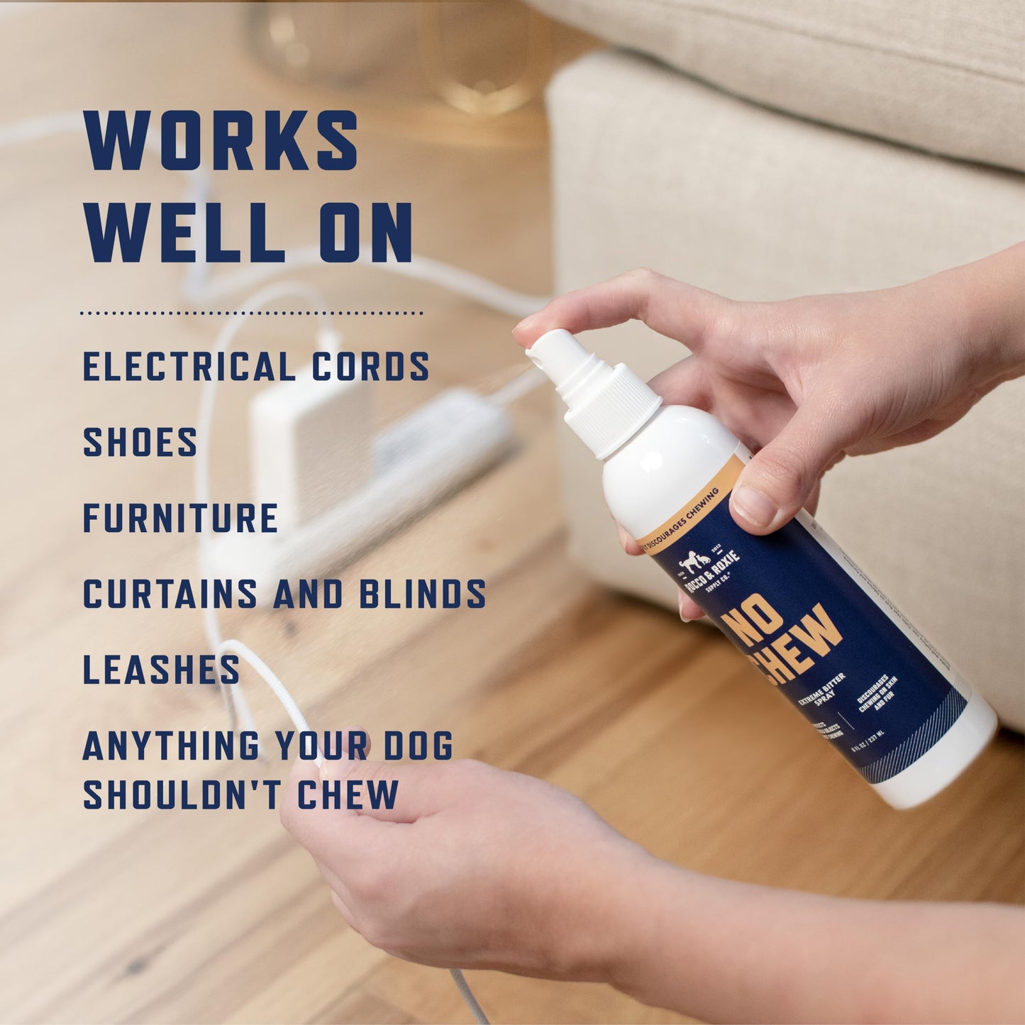 Rocco & Roxie No Chew Spray for Dogs, Bitter Dog Training Aid, Alcohol-Free Puppy Deterrent Formula with Calming Copaiba Oil, Safe Anti-Chew Solution for Skin, Furniture, Wounds & Plants - 8 oz