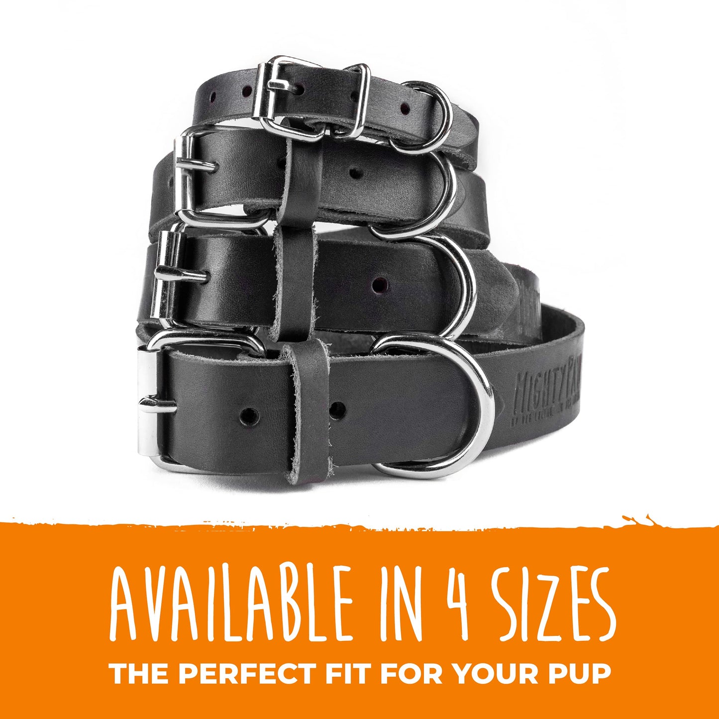 Mighty Paw Leather Dog Collar - Genuine Distressed Leather - Strong Metal Buckle - Ultimate Comfort - Modern Style for All Dogs Breeds - Comfort Puppy Collar - (Small - Black)