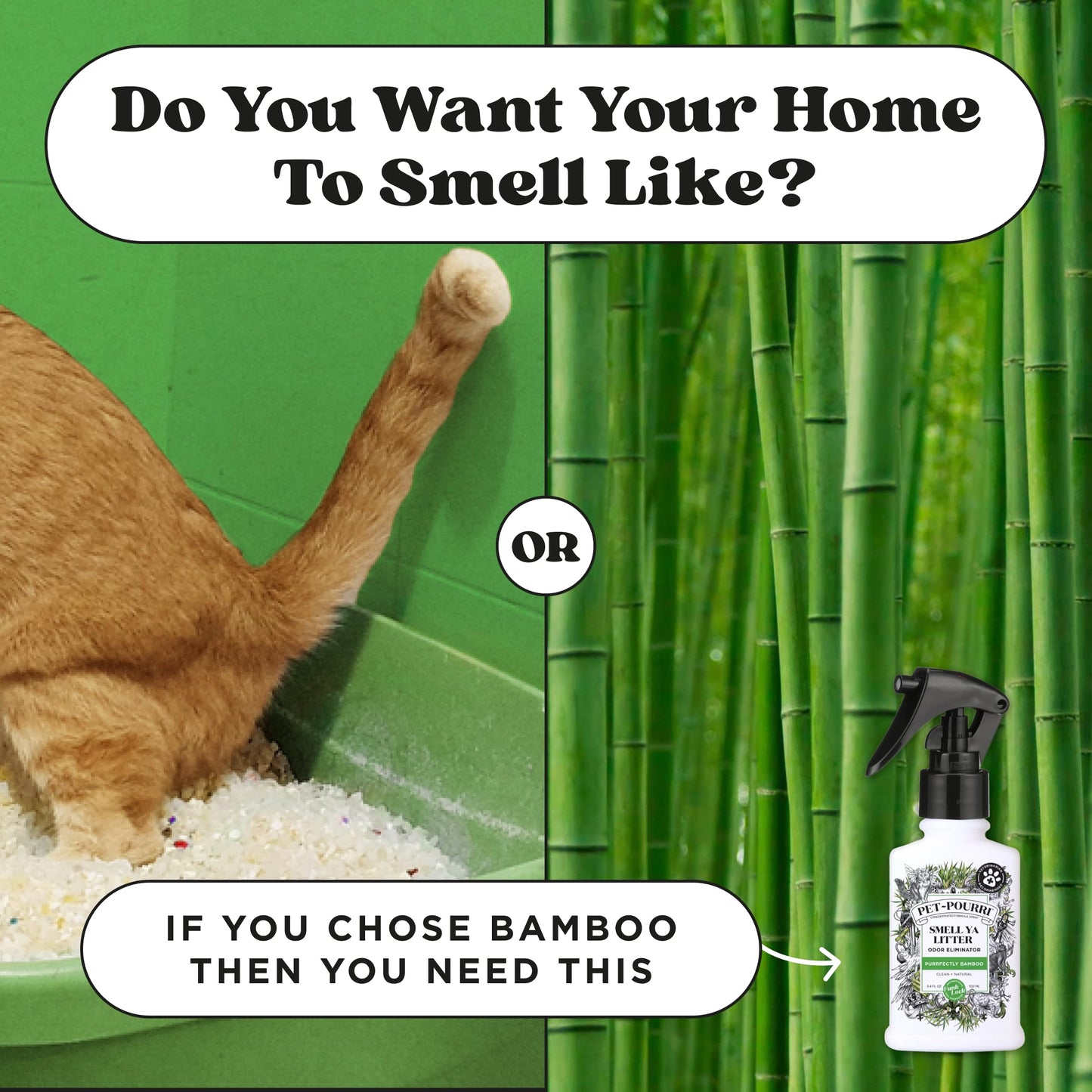 Poo-Pourri Purrfectly Bamboo 3.4oz Cat & Home Deodorizer Spray – Cat & Dog Odor Remover – Plant Based Ingredients – Vet Recommended – Great for Air, Carpet, Litter Box, Pee, Urine & Strong Pet Odors