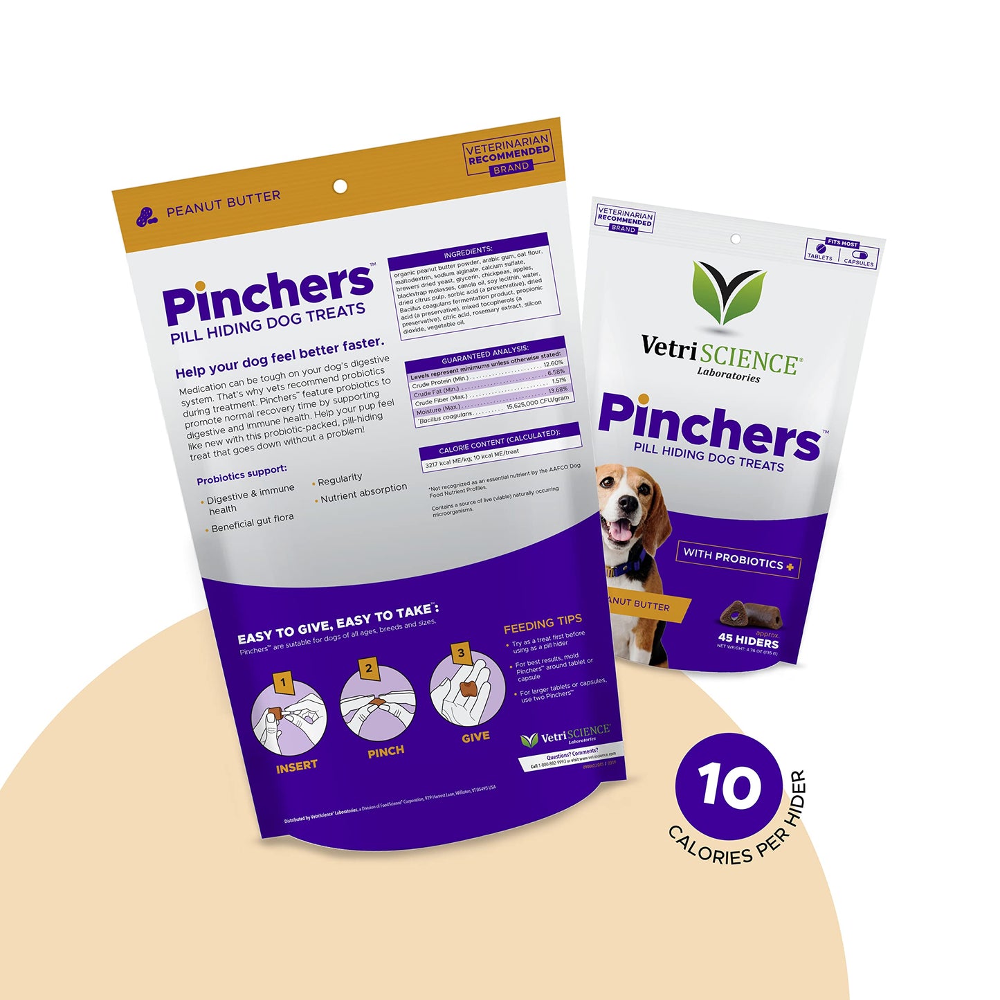 VETRISCIENCE Extra Large Pinchers Pill Hiders Chews, Non-Greasy Pill Wrap with Probiotics for Dogs, Disguise Pills, Capsules and Tablets, Soft and Chewy, Gut and Immune Health, Peanut Butter, 2 Pack