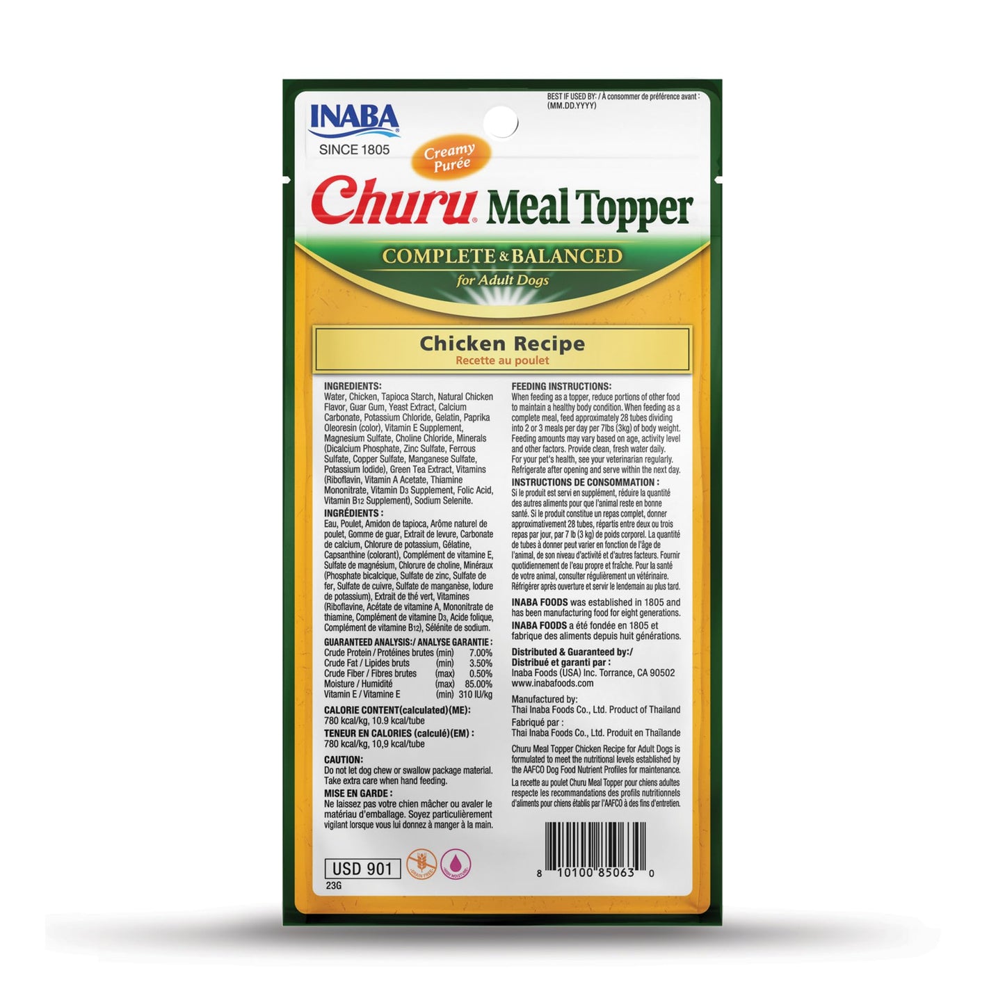 INABA Churu Meal Topper for Dogs, Complete & Balance, Creamy, Lickable Purée Dog Food Topper, 0.5 Ounce Tube, 24 Tubes (4 per Pack), Chicken Recipe