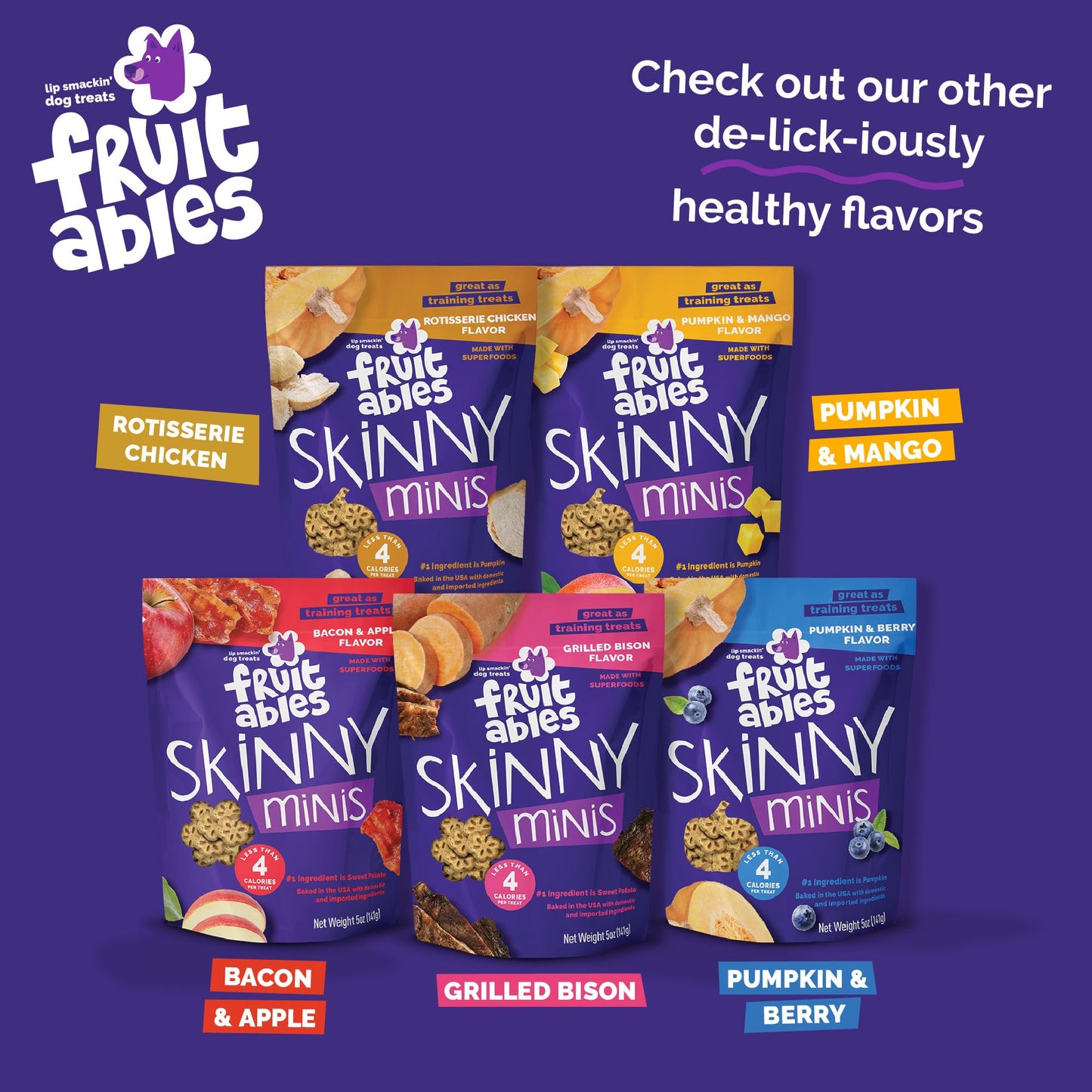 Fruitables Skinny Mini Dog Treats, Healthy Pumpkin Treat for Dogs, Low Calorie & Delicious, Puppy Training, Free of Wheat, Corn and Soy, Made in the USA, Rotisserie Chicken Flavor, 5oz