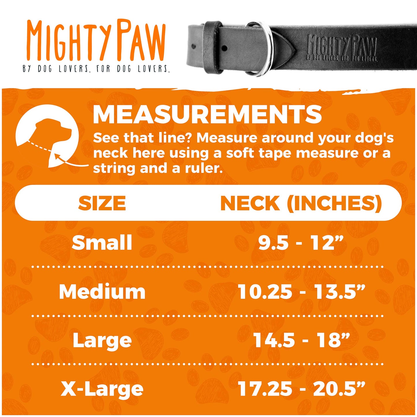 Mighty Paw Leather Dog Collar - Genuine Distressed Leather - Strong Metal Buckle - Ultimate Comfort - Modern Style for All Dogs Breeds - Comfort Puppy Collar - (Small - Black)