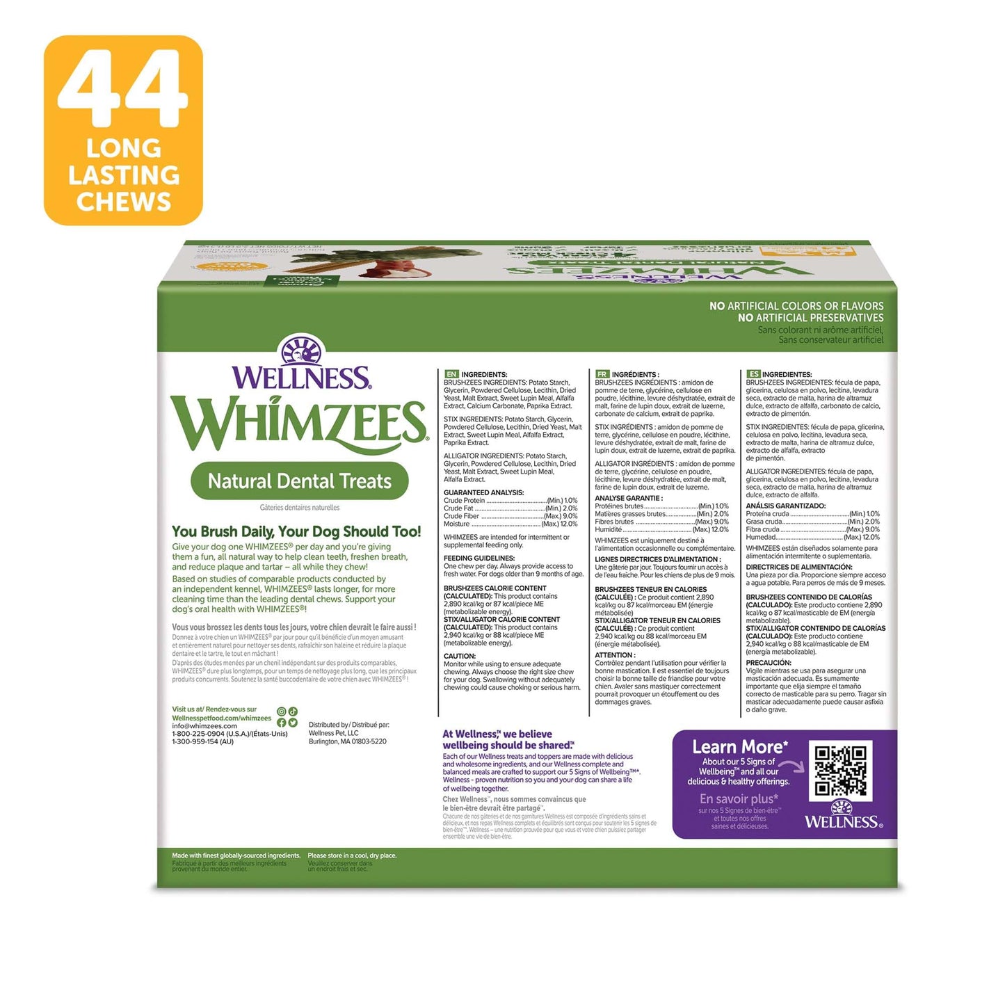 Wellness WHIMZEES Value Box Dog Dental Treats, Natural Chews, Medium Size (44 Count)
