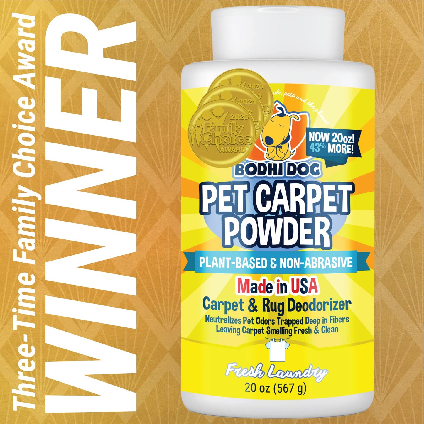 Bodhi Dog Natural Carpet Deodorizer Powder - Dry Pet Smell Eliminator & Urine Odor Remover - Loosens Fur & Dirt - Plant-Based Room Freshener for Vacuuming Home - Fresh Laundry (Pack of 1)