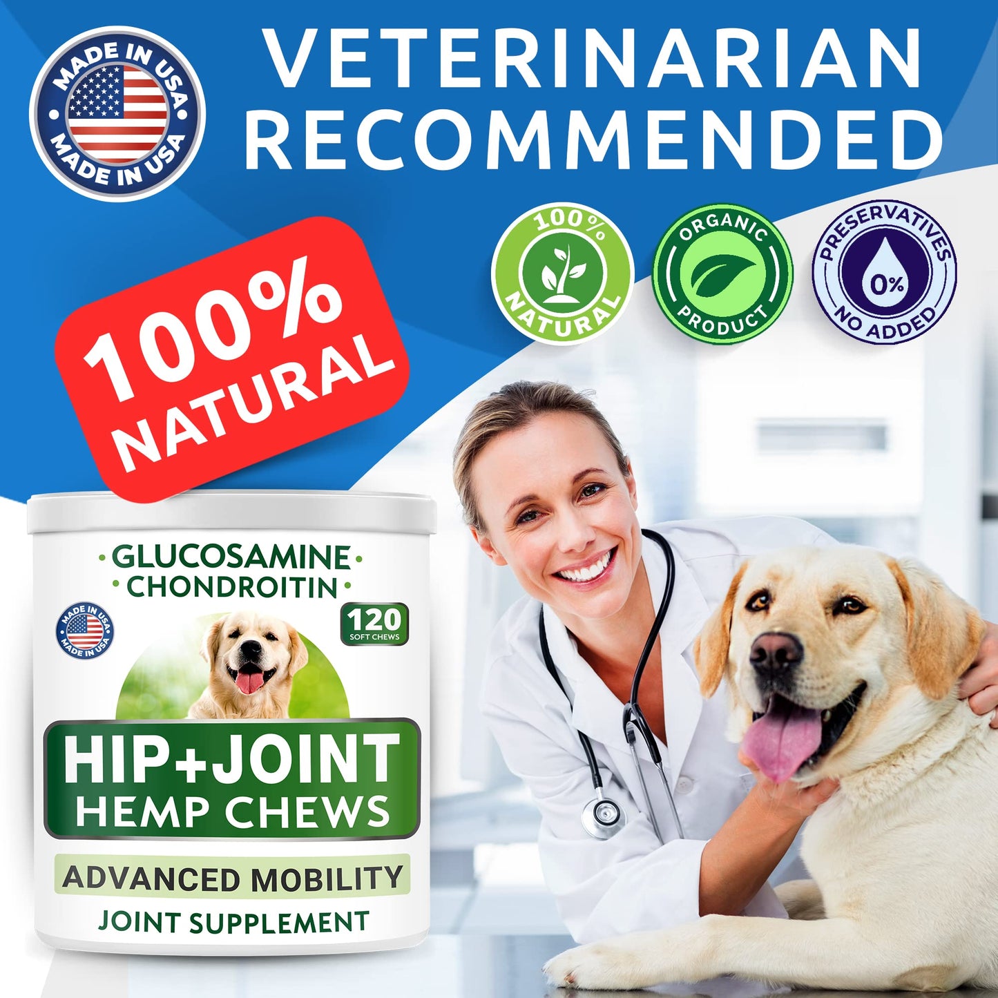 Hemp Chews Dogs Hip Joint Pain Relief - Glucosamine Chondroitin Hemp Treats for Joint Health - Dog Joint Supplement Large Breed & Small - Hemp Oil Pill - Canine Vitamin Treat Old Dog (240Ct/Chicken)