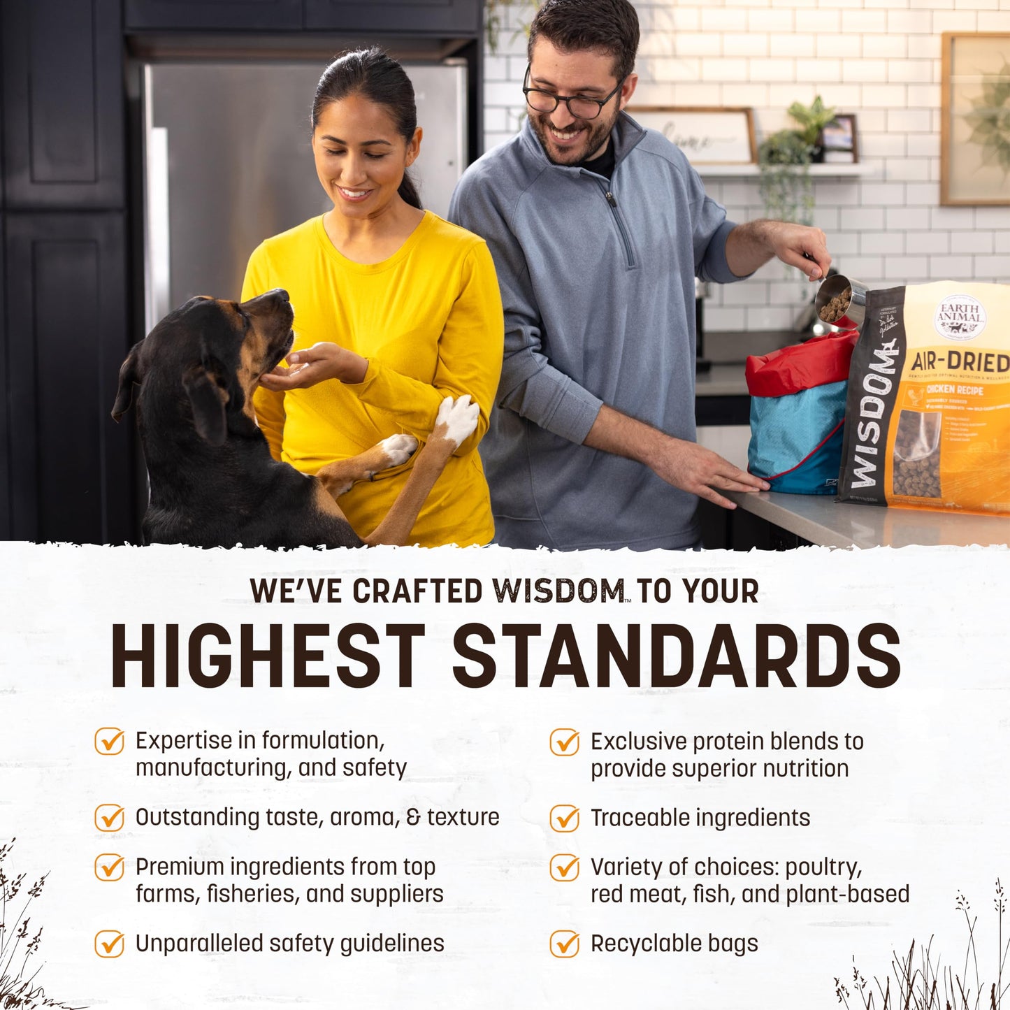 Earth Animal Wisdom Air Dried Dog Food | Chicken Recipe Premium Natural Dog Food | All Breeds & Ages | Made in The USA | 2 Pound Bag