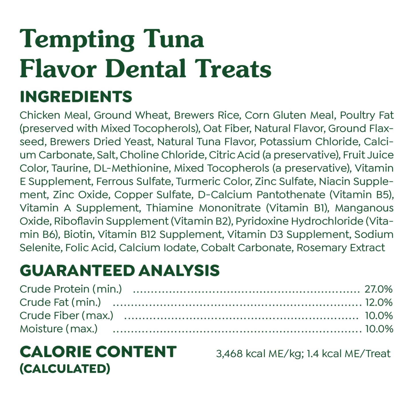 Greenies Feline Adult Dental Cat Treats, Tempting Tuna Flavor, 4.6 oz. Pack