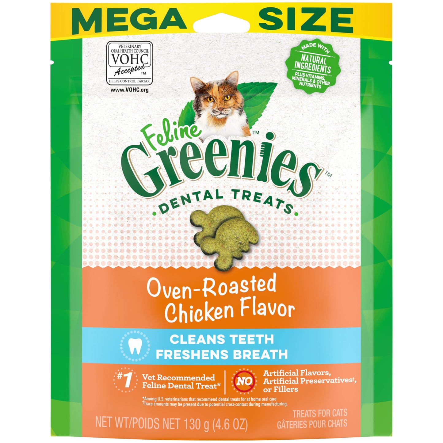 Greenies Feline Adult Dental Cat Treats, Oven Roasted Chicken Flavor, 4.6 oz. Pack