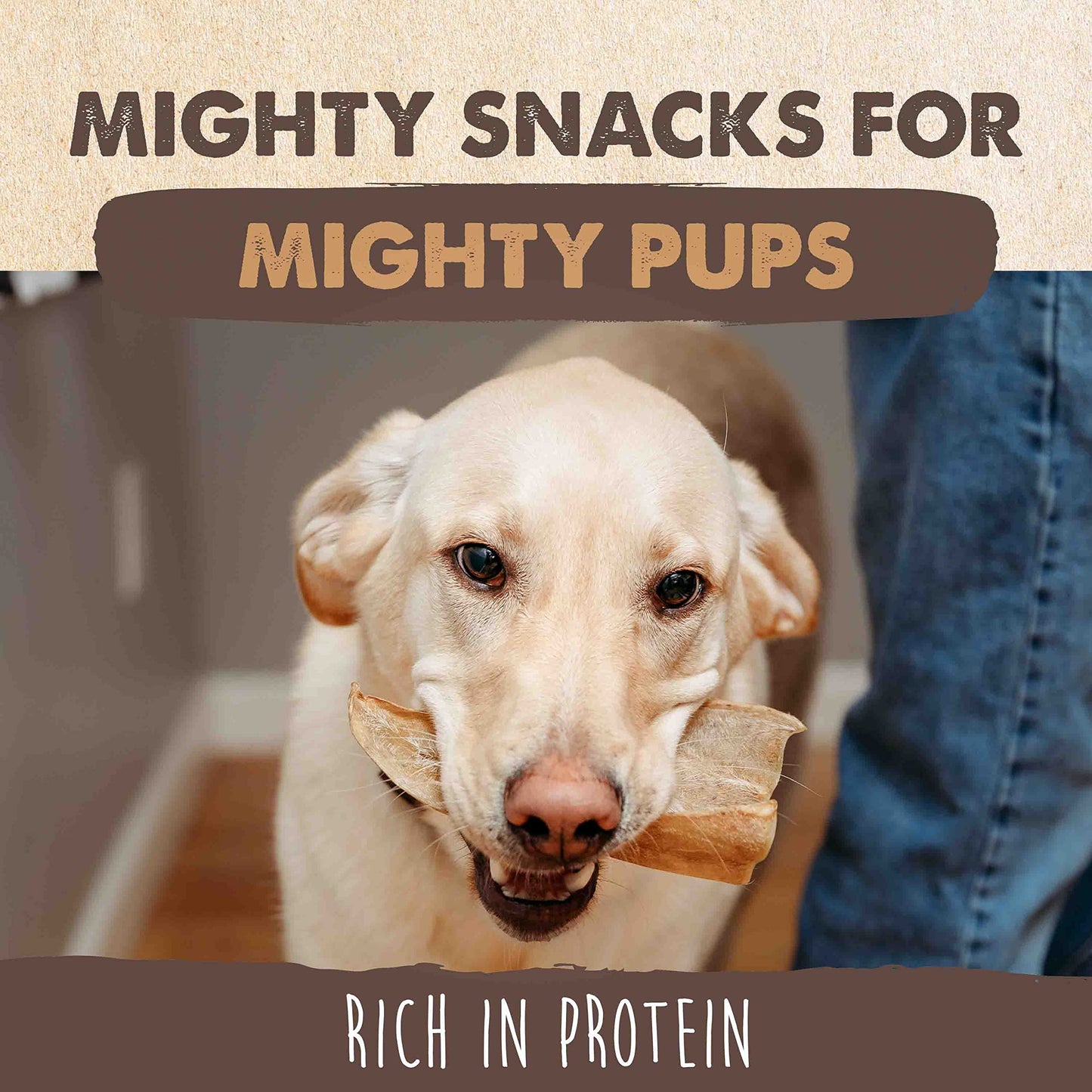 Mighty Paw 100% Natural Unbleached Cow Ears for Dogs - Single Ingredient - Cows Ears for Dogs Chew Treats Suitable for Small, Medium & Large Breeds - Pet Chews (12 Pack)