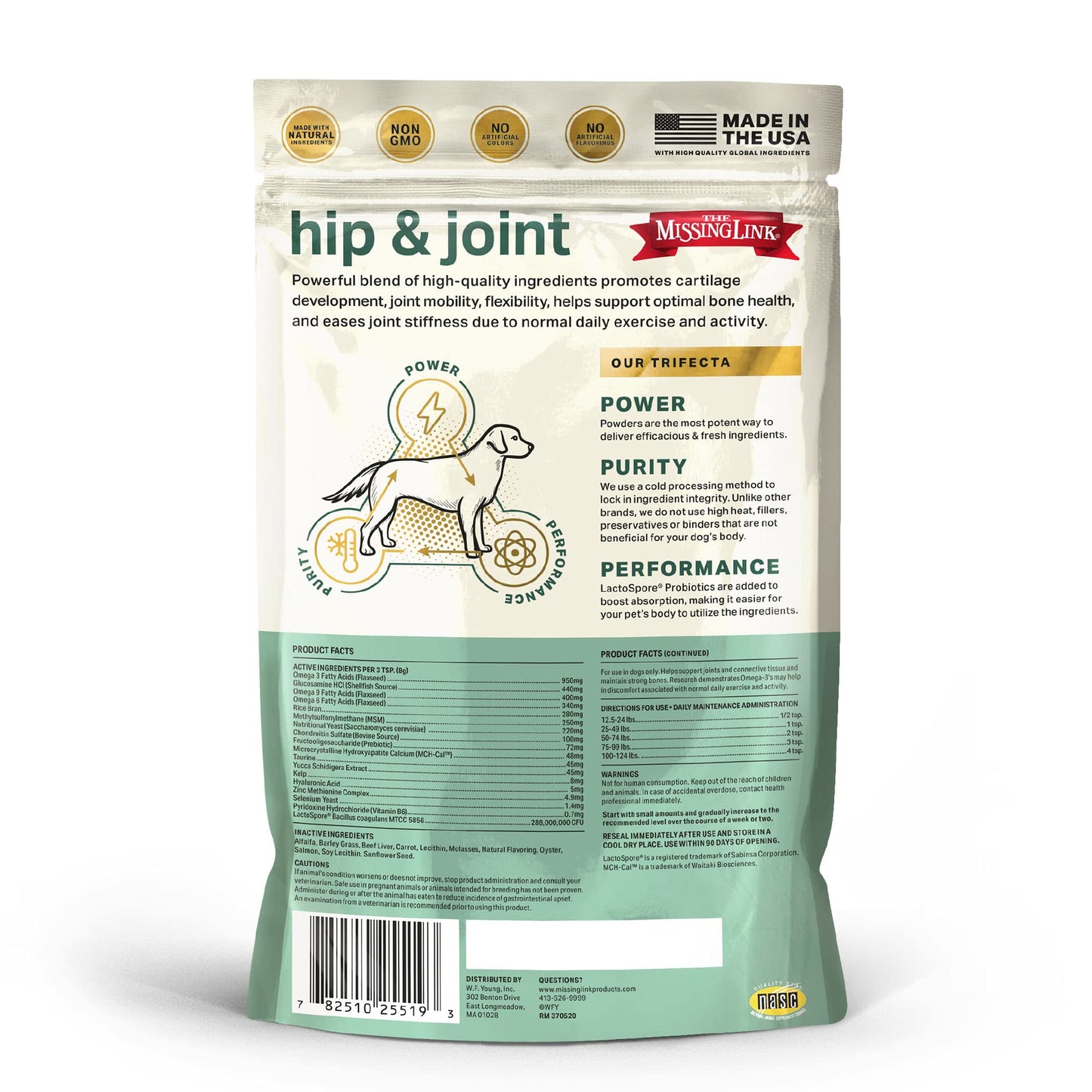 The Missing Link Hip & Joint + Probiotics Supplement 1lb Bag - Superfood Powder for Dog Cartilage & Bone Health, Joint Mobility & Flexibility