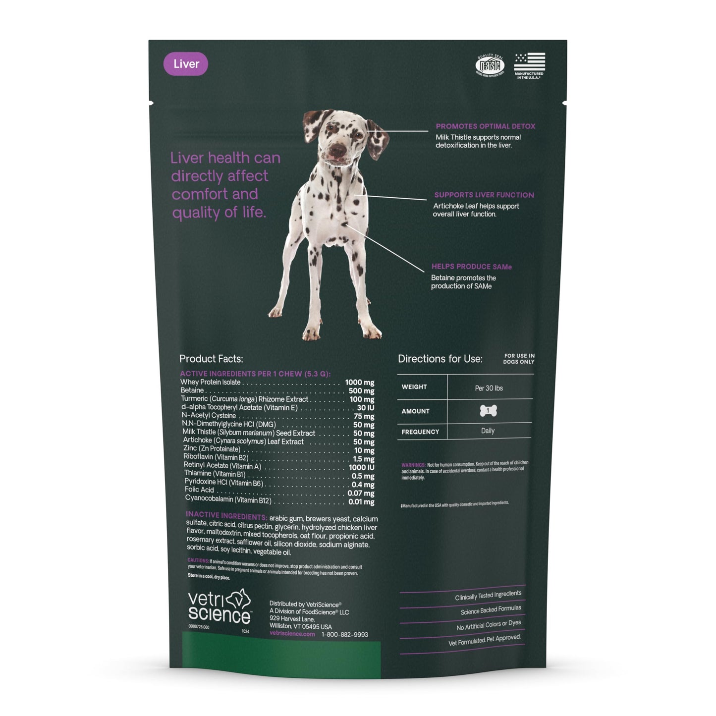 VetriScience Liver Health Chews with Milk Thistle, Vetri Liver Detox Supplement for Dogs, Turmeric and Artichoke Leaf for Liver Support and Detoxification, Chicken, 60 Count
