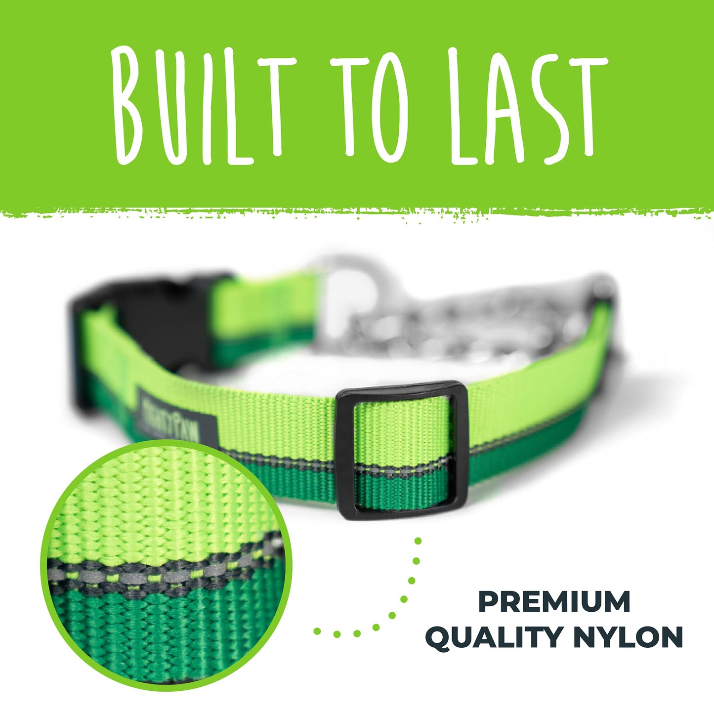 Mighty Paw Martingale Dog Collar 2.0 | Trainer Approved Limited Slip Collar with Stainless Steel Chain & Heavy Duty Buckle - Modified Cinch for Gentle & Effective Pet Training - S/M, Green