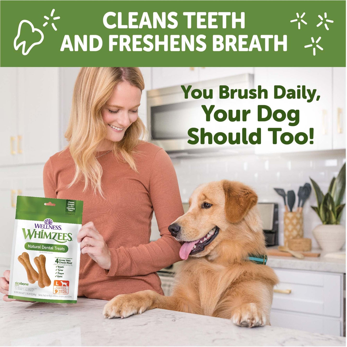 Wellness WHIMZEES Ricebone Dog Dental Treats, Natural Chews, Large Size, (9 Count)