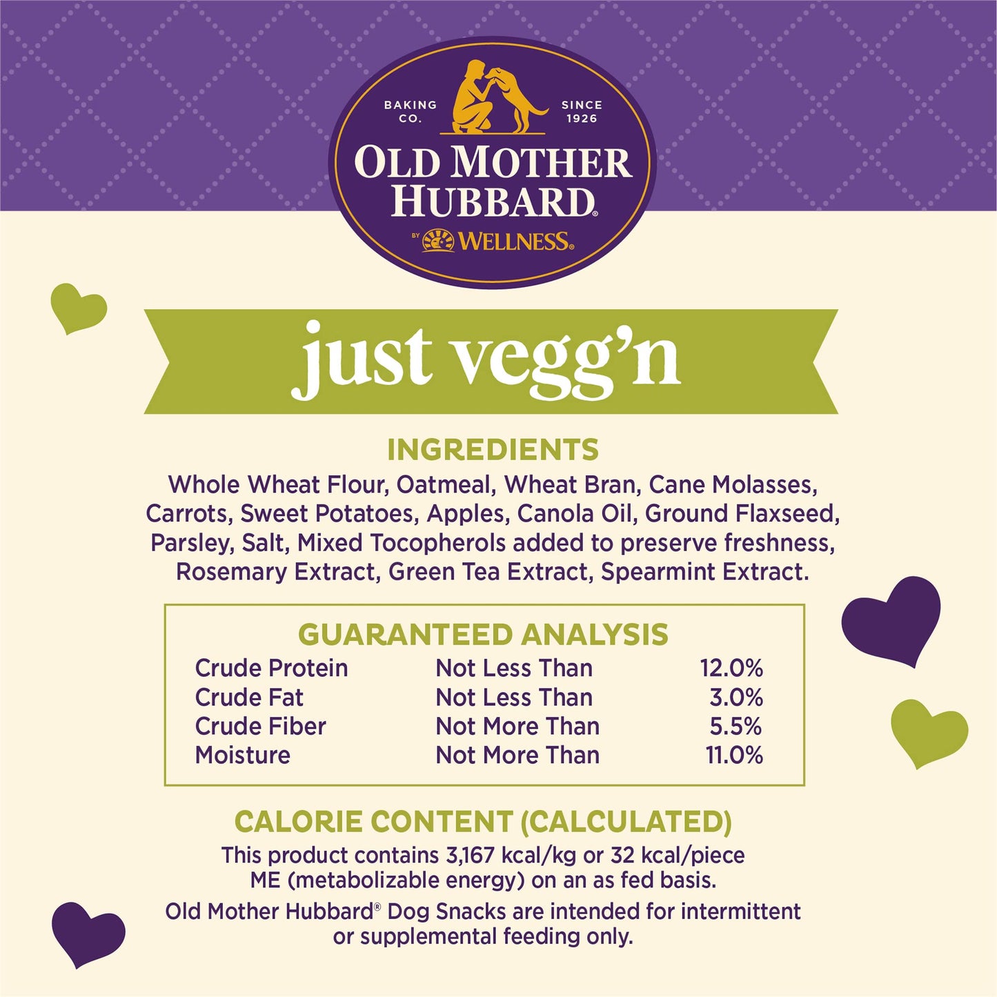 Old Mother Hubbard Wellness Just Vegg'n Dog Biscuits, Natural, Training Treats, Sweat Potato, Oats, Apples & Carrots Flavor, Small Size, (3.3 Pound Bag)